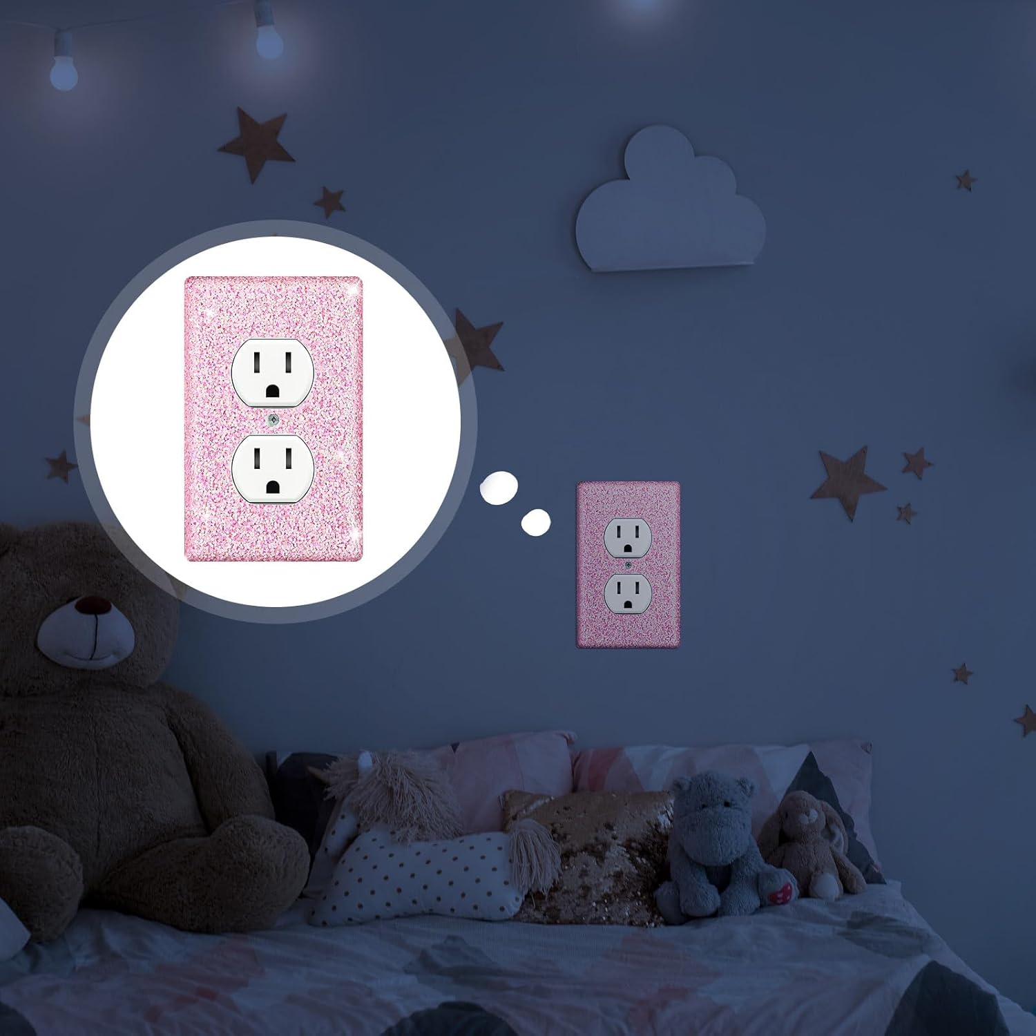 4 Pcs Glitter Light Switch Covers Bling Outlet Wall Plate Preppy Gift for Nursery Decor Women Teens Room Decor(Pink) Pink - - Image 4