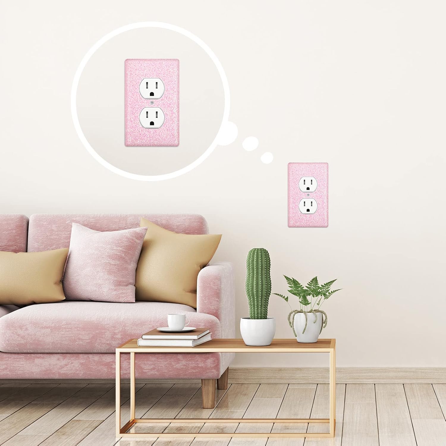 4 Pcs Glitter Light Switch Covers Bling Outlet Wall Plate Preppy Gift for Nursery Decor Women Teens Room Decor(Pink) Pink - - Image 6