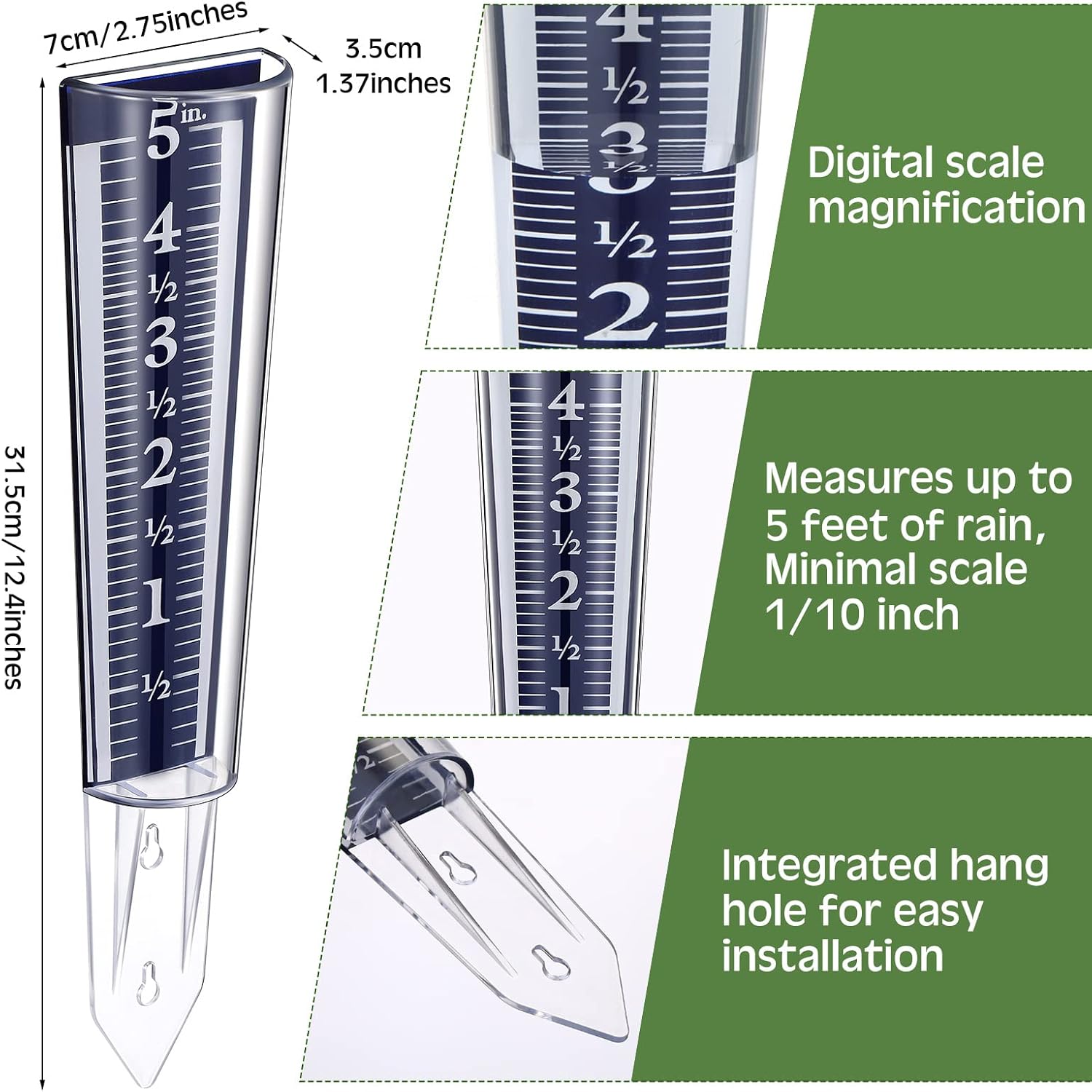 4 Pcs 5 Inch Capacity Rain Gauge Outdoor Easy to Read Acrylic Gauges Measure and Monitor Precipitation Magnifying Scale Numbers for Garden Yard Field Lawn (Blue) Blue - - Image 2