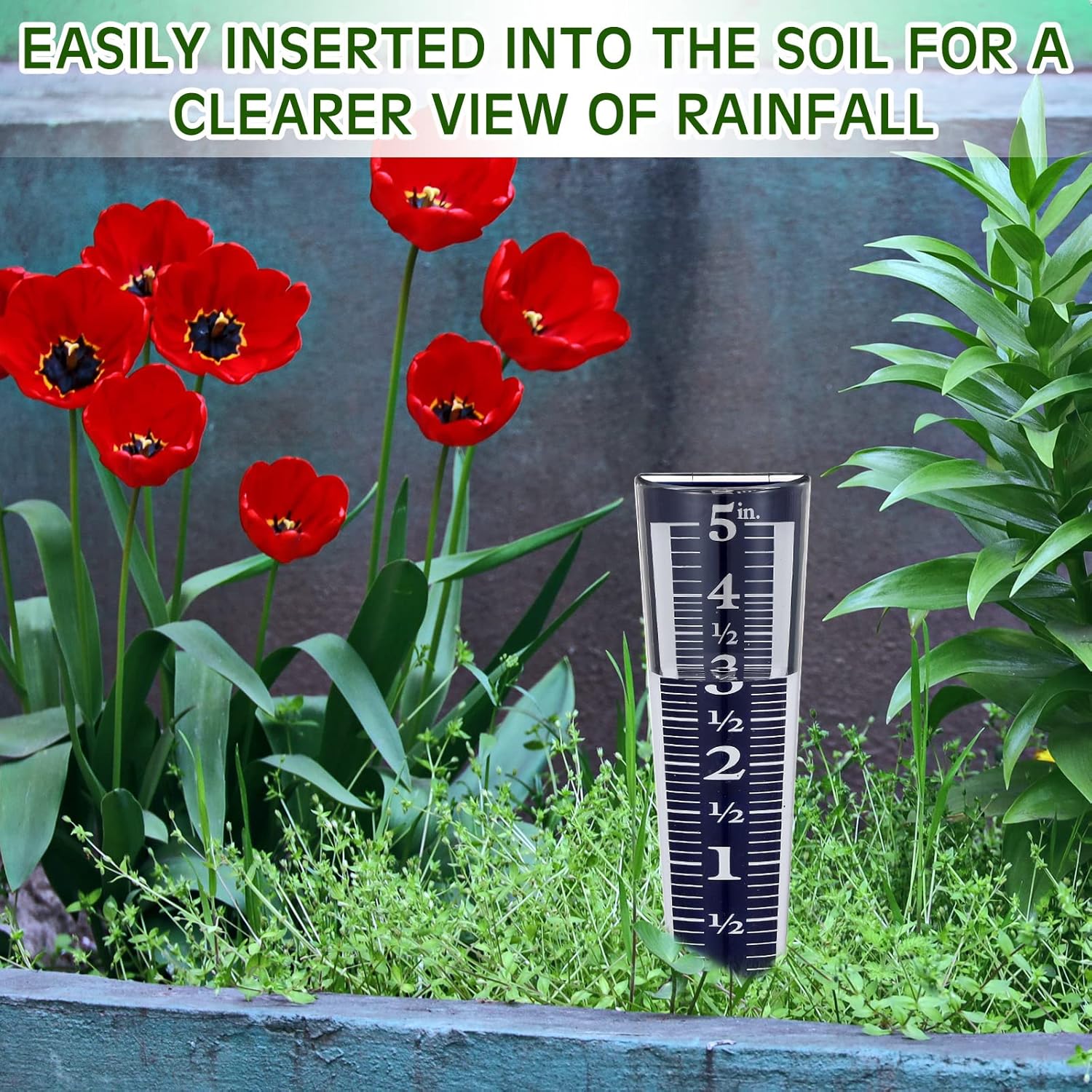4 Pcs 5 Inch Capacity Rain Gauge Outdoor Easy to Read Acrylic Gauges Measure and Monitor Precipitation Magnifying Scale Numbers for Garden Yard Field Lawn (Blue) Blue - - Image 3
