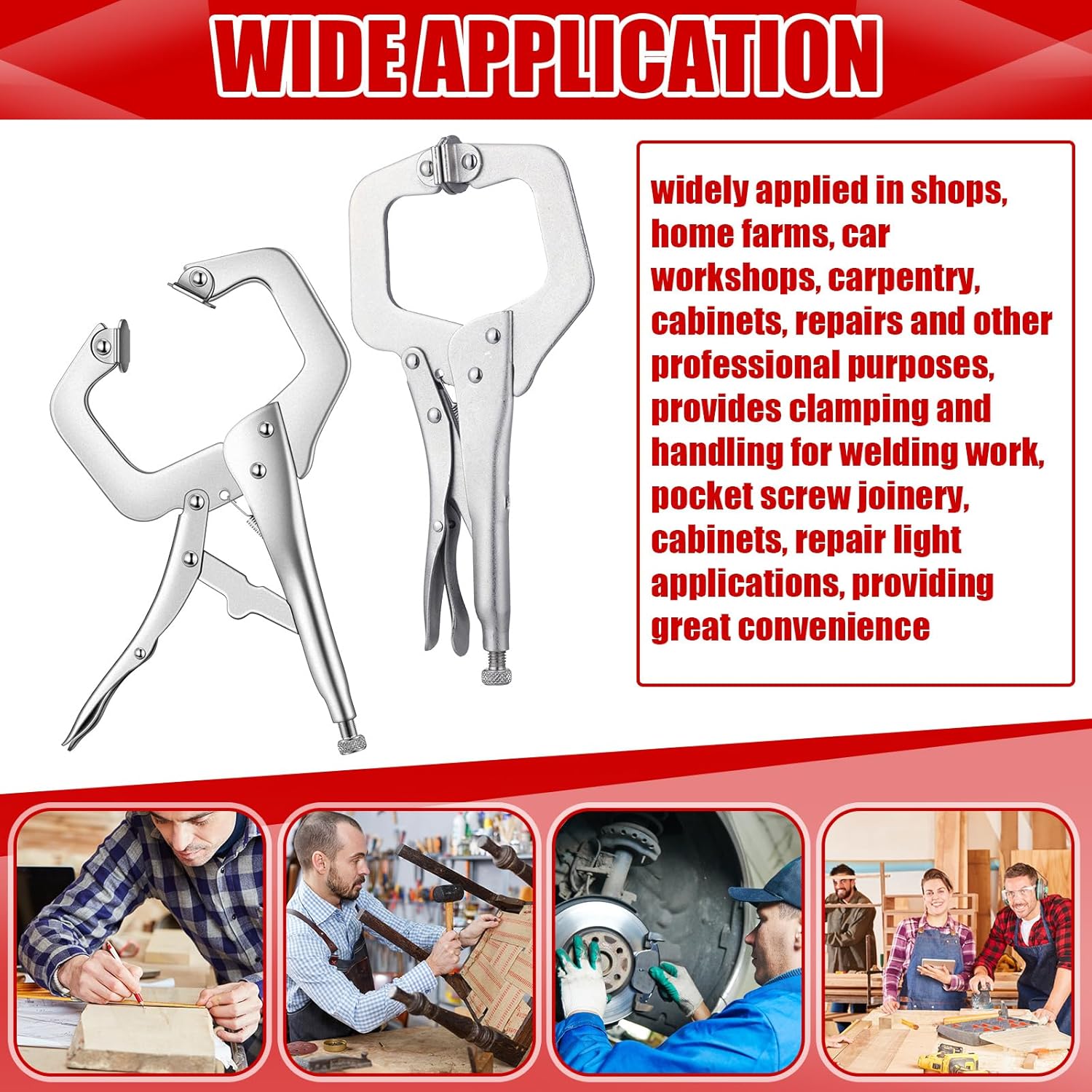 10 Pcs Locking C Clamp, Pliers Adjustable Welding Clamp with Regular Tip and Swivel Pad for Shop Home Farm Auto Workshop Woodworking, Cabinetry, Repair (4 Inch) - 4 Inch - Image 5