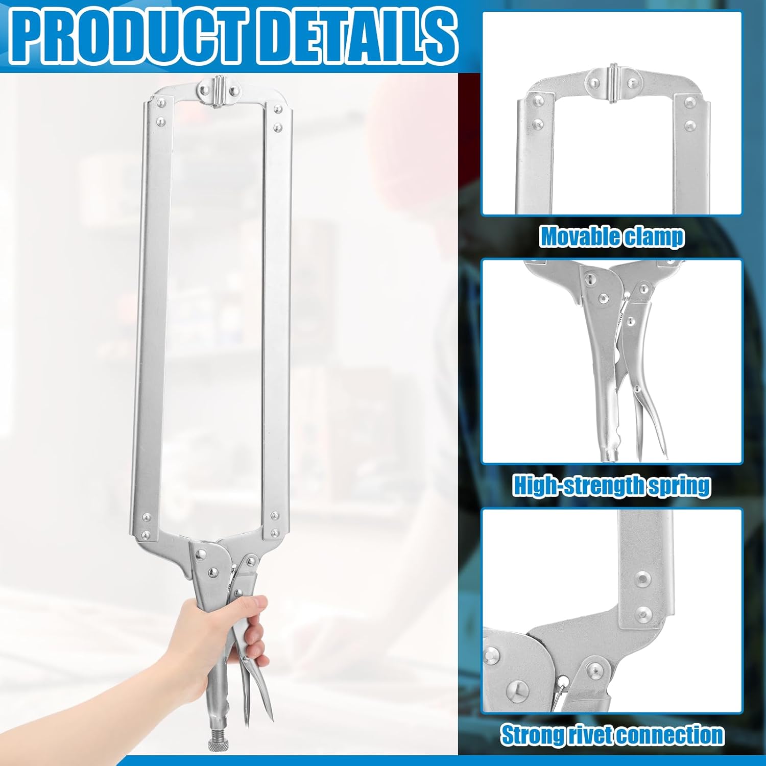 2 Pcs 24 Inch Locking C Clamp Large Opening Jaws Pliers Adjustable with Grip Swivel Pads Alloy Steel for Shop Home Farm Auto Workshop Woodworking Repair, Silver - - Image 4