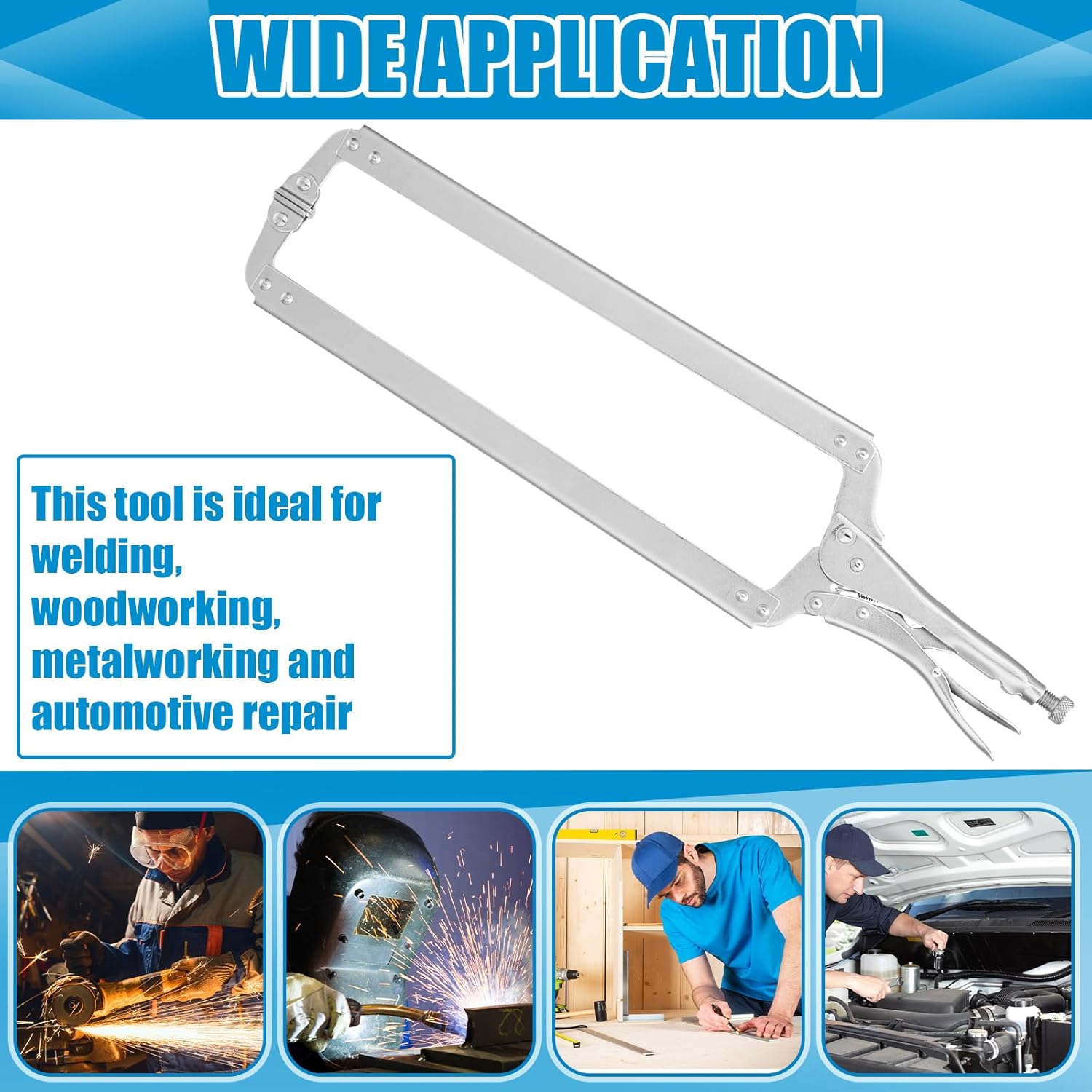 2 Pcs 24 Inch Locking C Clamp Large Opening Jaws Pliers Adjustable with Grip Swivel Pads Alloy Steel for Shop Home Farm Auto Workshop Woodworking Repair, Silver - - Image 5