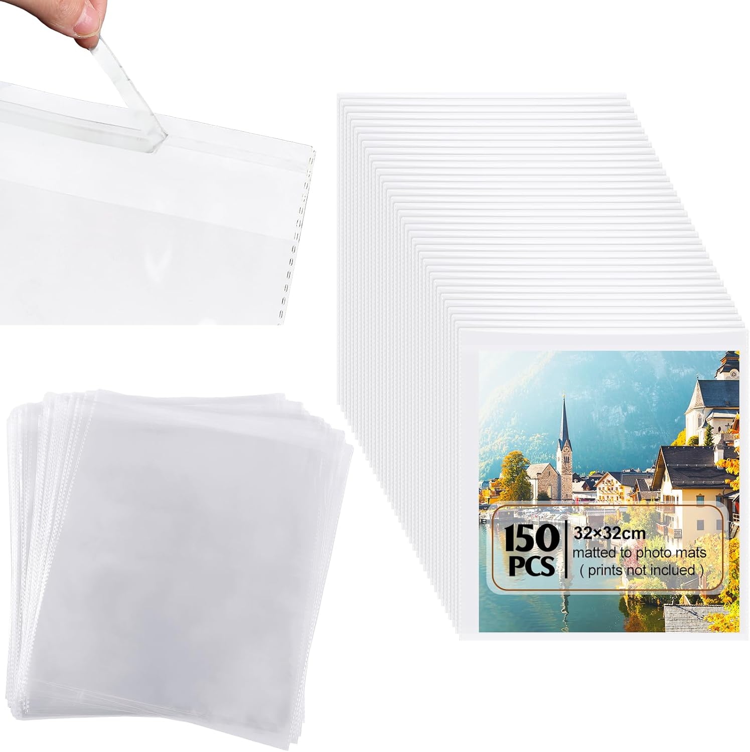 150 Pcs 12 x Inch Clear Cellophane Plastic Bags Self Adhesive Cello Bag Scrapbook Paper Cardstock Organizer Resealable Sleeves for Art Cloth Invitation Card Photo Record Party Favor Gift - - Image 1