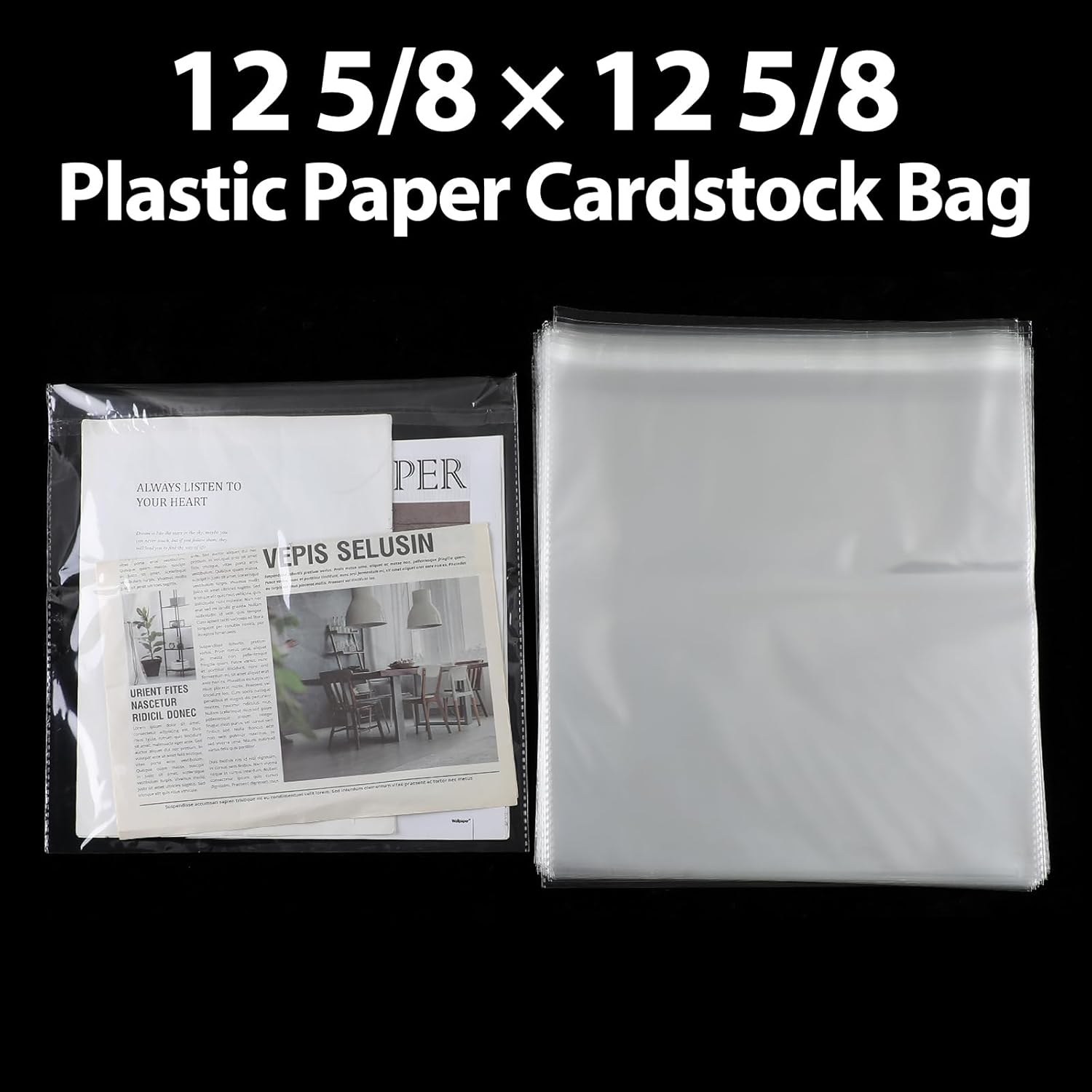 150 Pcs 12 x Inch Clear Cellophane Plastic Bags Self Adhesive Cello Bag Scrapbook Paper Cardstock Organizer Resealable Sleeves for Art Cloth Invitation Card Photo Record Party Favor Gift - - Image 5