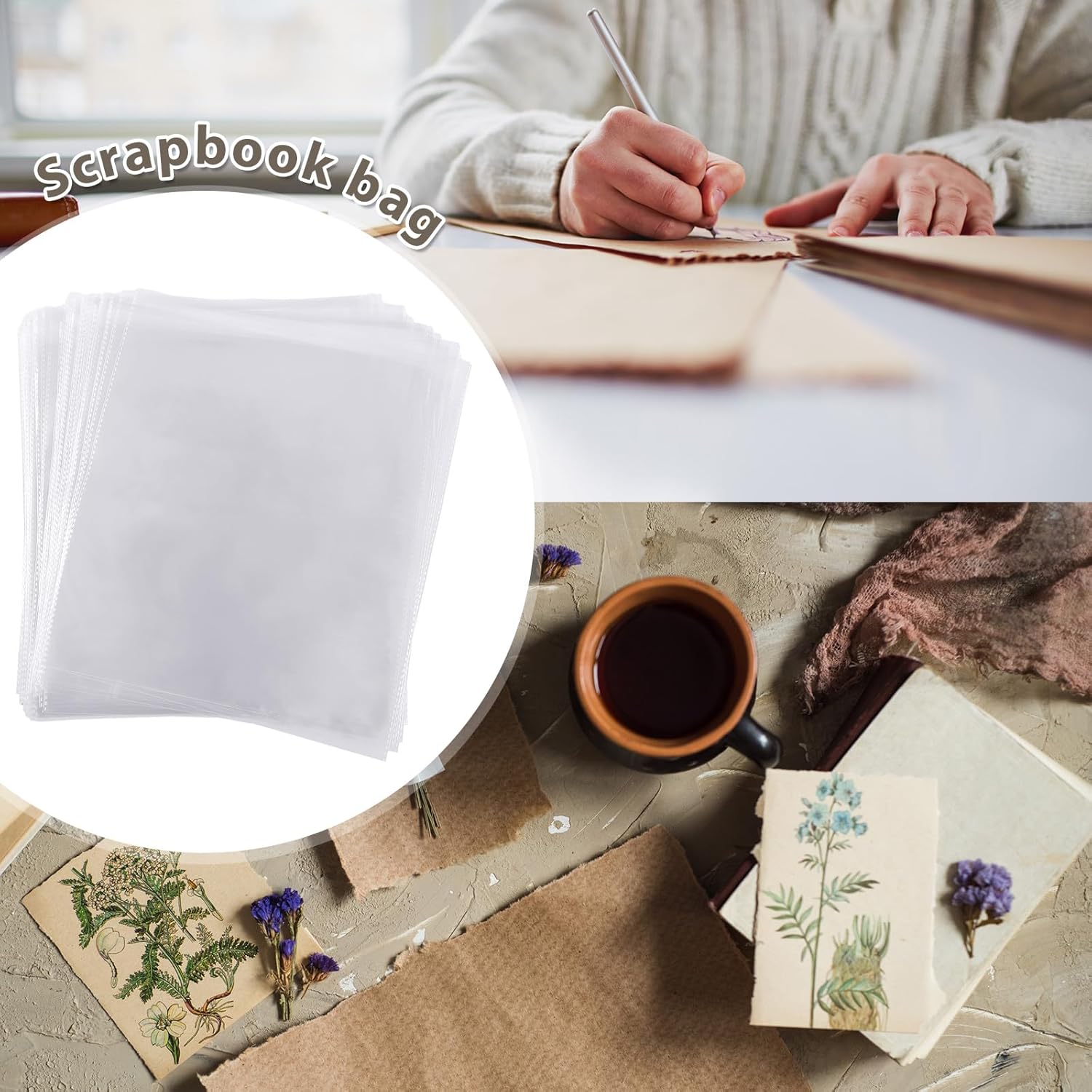 150 Pcs 12 x Inch Clear Cellophane Plastic Bags Self Adhesive Cello Bag Scrapbook Paper Cardstock Organizer Resealable Sleeves for Art Cloth Invitation Card Photo Record Party Favor Gift - - Image 6