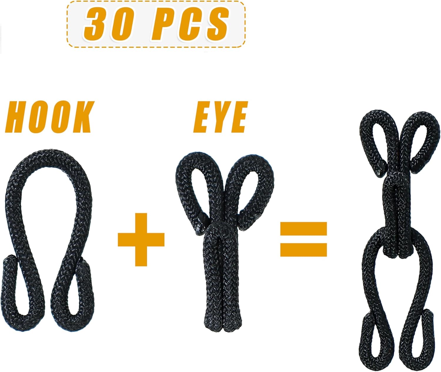 30 Pcs Sewing Hook and Eye Closure Fur Hooks Eyes for Crafts Clothing Locks Bras Coats DIY Craft Projects Pet (Black) BLACK - Image 3