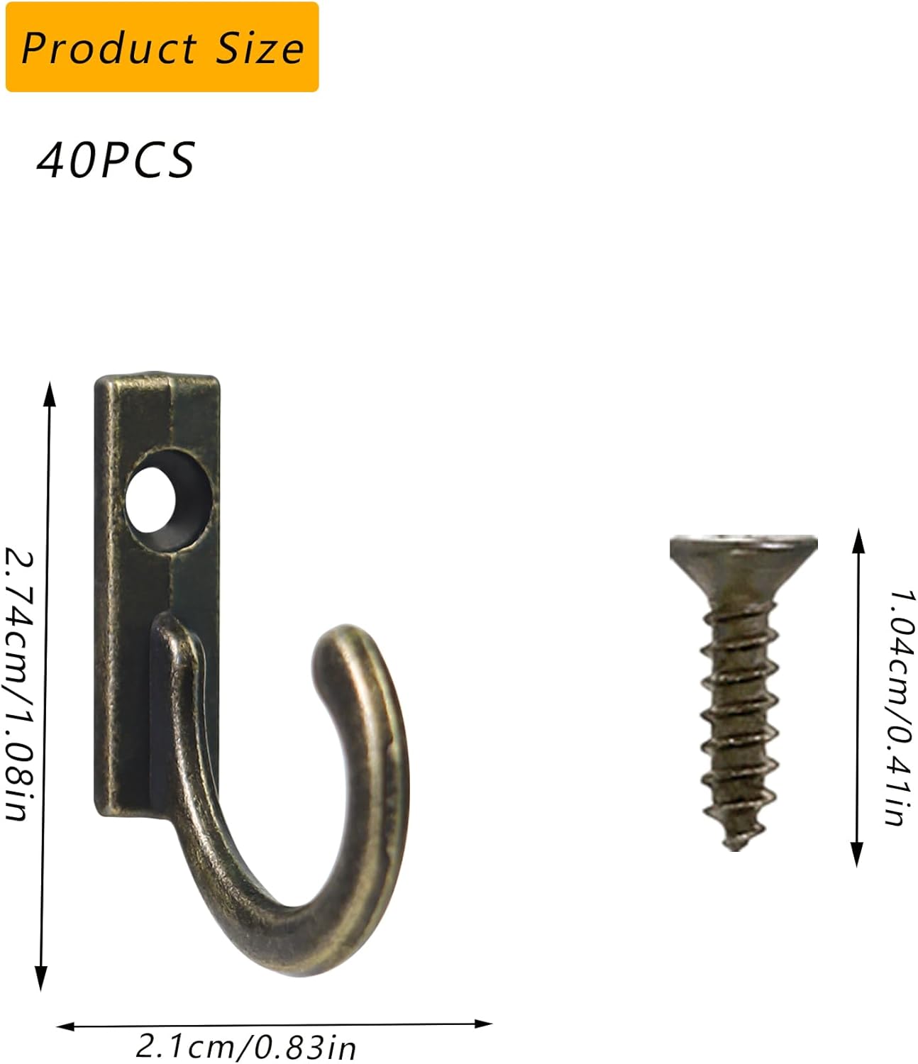 40 Pieces Key Hooks Jewelry Small Hook Wall Mounted Single for Hanging Clothes Hat Kitchen Bathroom Towel Farmhouse Retro Craft Projects Bronze - Image 2