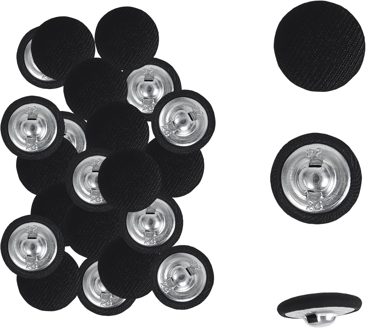 25pcs Satin Fabric Cloth Covered Buttons Metal Shank Round for Women Suit DIY Sewing Gowns Jeans Jackets Coats Shirts Wedding Dresses Handmade Crafts (Black, 15mm) black 15mm - Image 1
