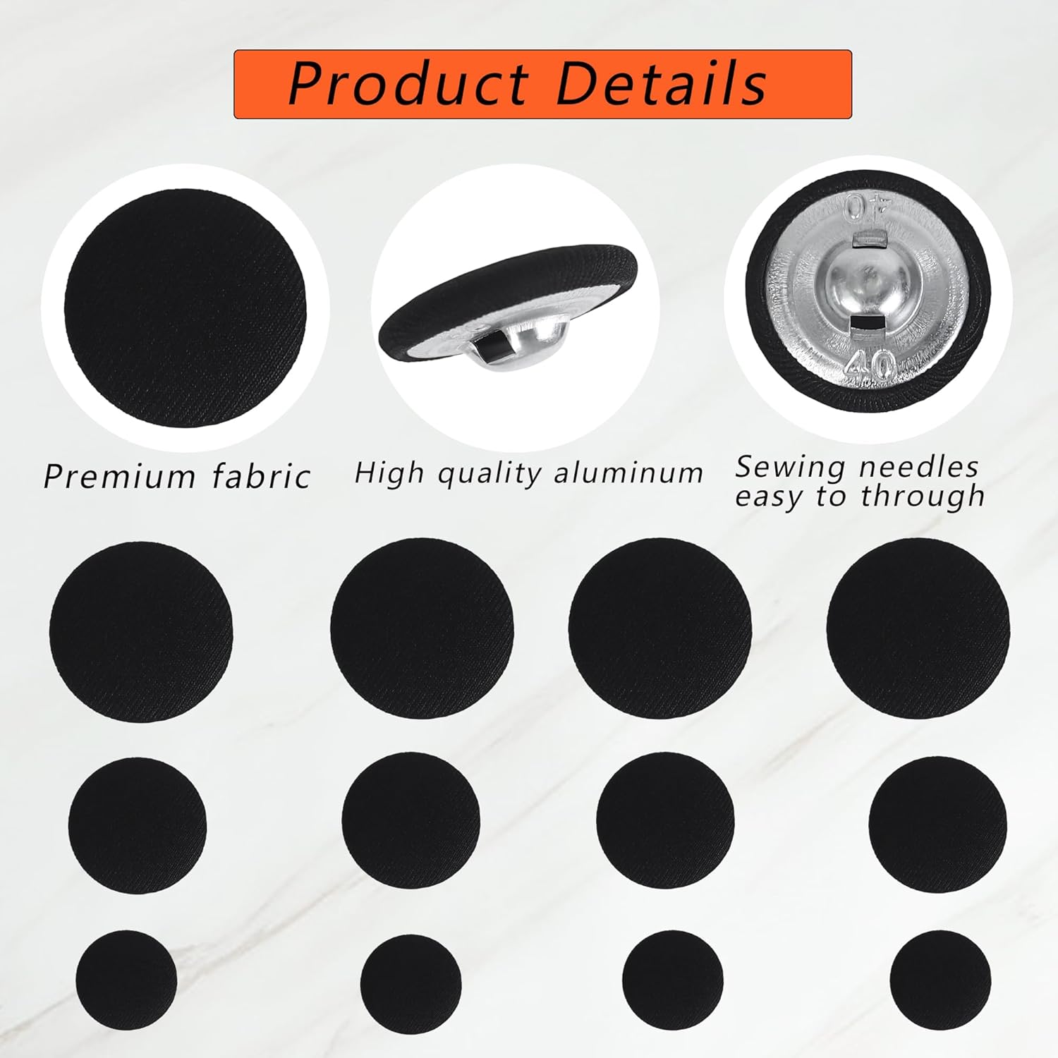 25pcs Satin Fabric Cloth Covered Buttons Metal Shank Round for Women Suit DIY Sewing Gowns Jeans Jackets Coats Shirts Wedding Dresses Handmade Crafts (Black, 15mm) black 15mm - Image 4