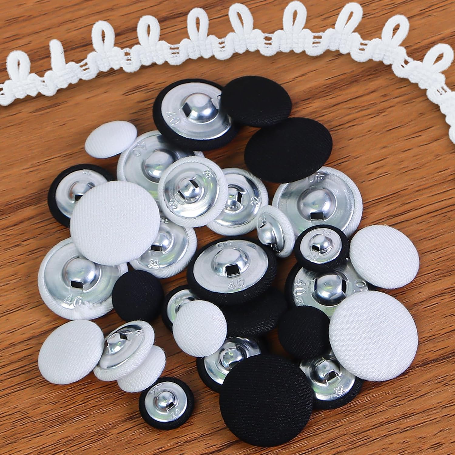 25pcs Satin Fabric Cloth Covered Buttons Metal Shank Round for Women Suit DIY Sewing Gowns Jeans Jackets Coats Shirts Wedding Dresses Handmade Crafts (Black, 15mm) black 15mm - Image 5