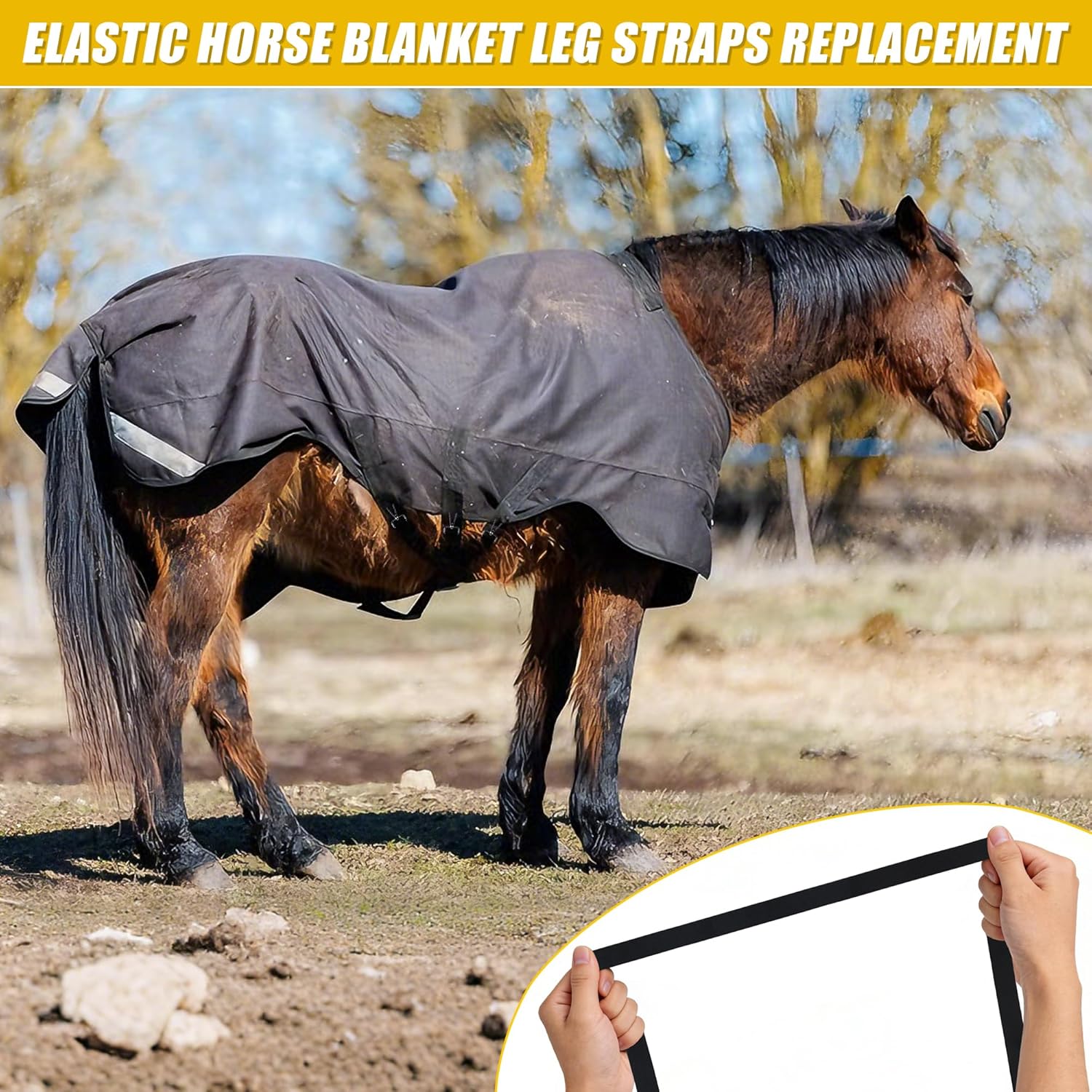 Horse Blanket Leg Straps, Elastic Belly Replacement Straps with Metal Double Swivel Snaps, 4 Pieces, Adjustable Length from 25.5