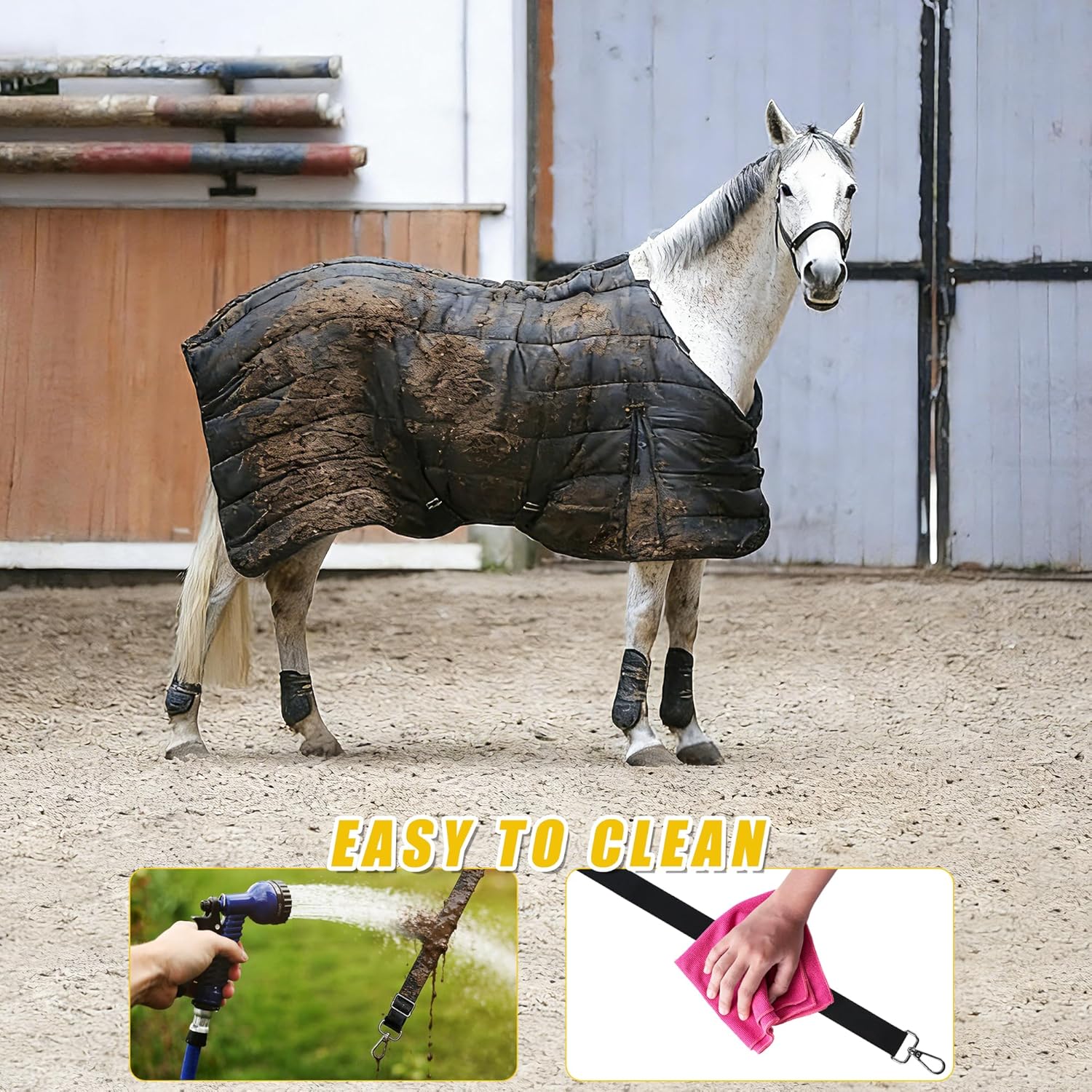 Horse Blanket Leg Straps, Elastic Belly Replacement Straps with Metal Double Swivel Snaps, 4 Pieces, Adjustable Length from 25.5