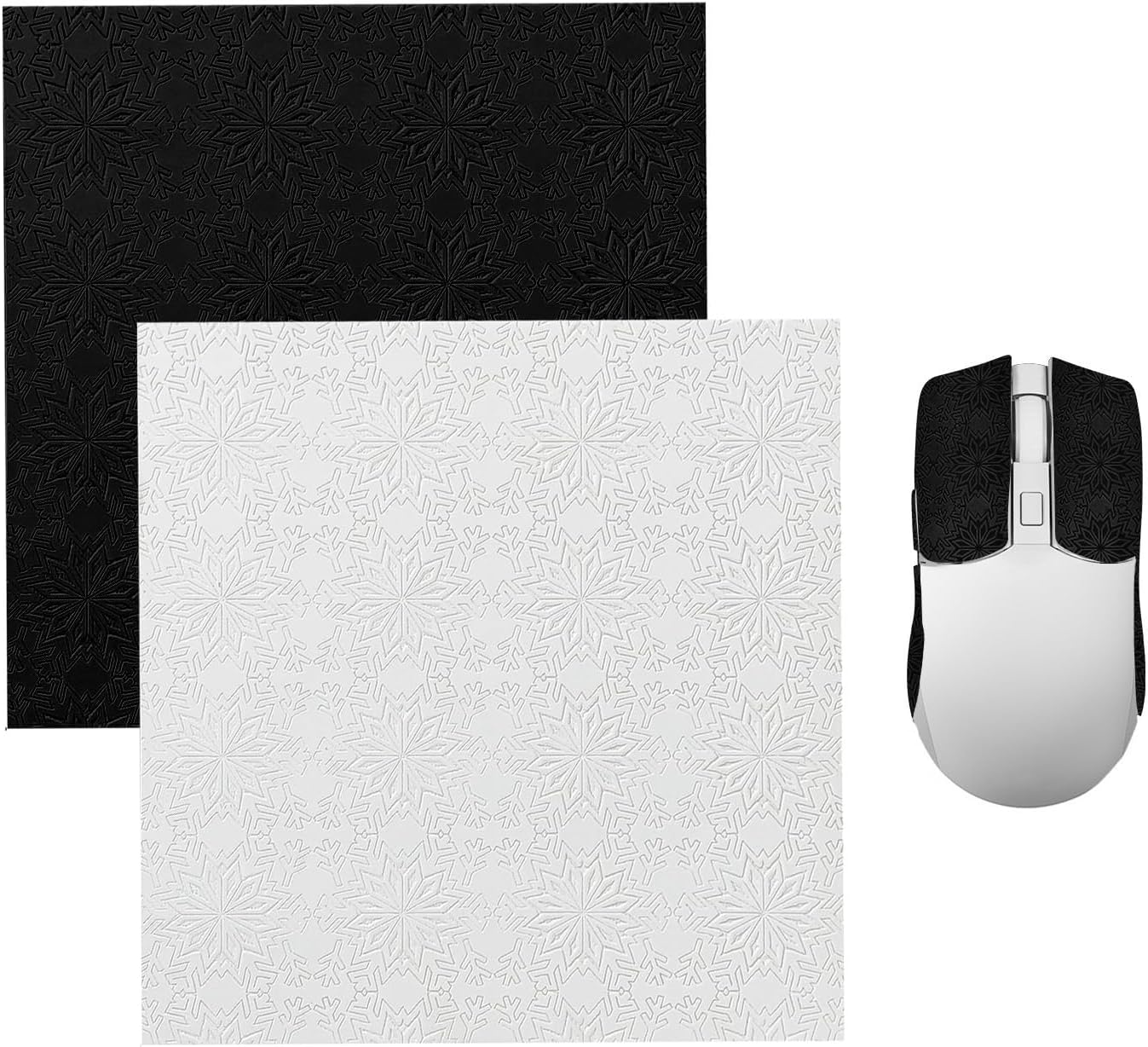 DIY Adhesive Universal Mouse Anti-Slip Snowflake Grip Tape, Cut Sweat-Absorbing Ultra-Thin 0.3mm Non-Slip Gaming Mice Skins Stickers for Any Brand(2PCS Black+White, 12x11.5cm/4.7x4.5in) Black+White - Image 1