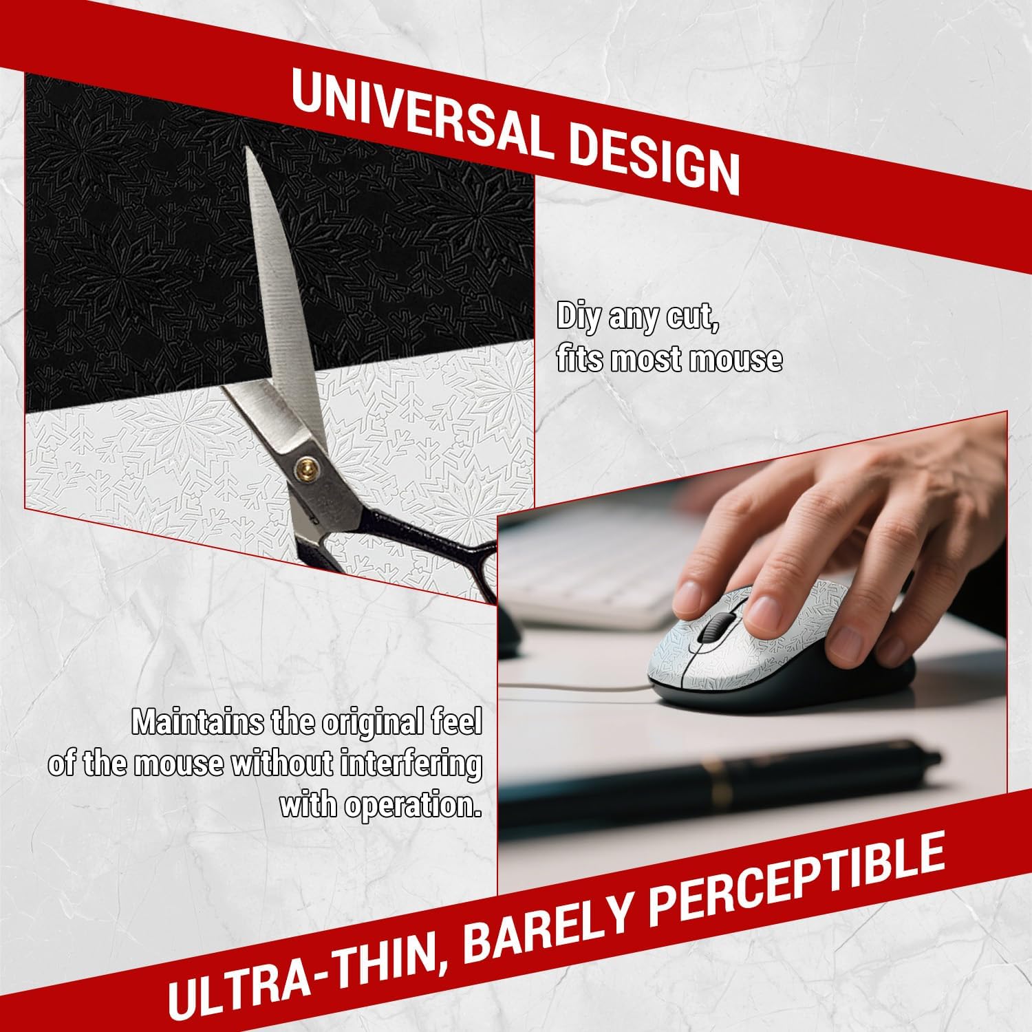 DIY Adhesive Universal Mouse Anti-Slip Snowflake Grip Tape, Cut Sweat-Absorbing Ultra-Thin 0.3mm Non-Slip Gaming Mice Skins Stickers for Any Brand(2PCS Black+White, 12x11.5cm/4.7x4.5in) Black+White - Image 4