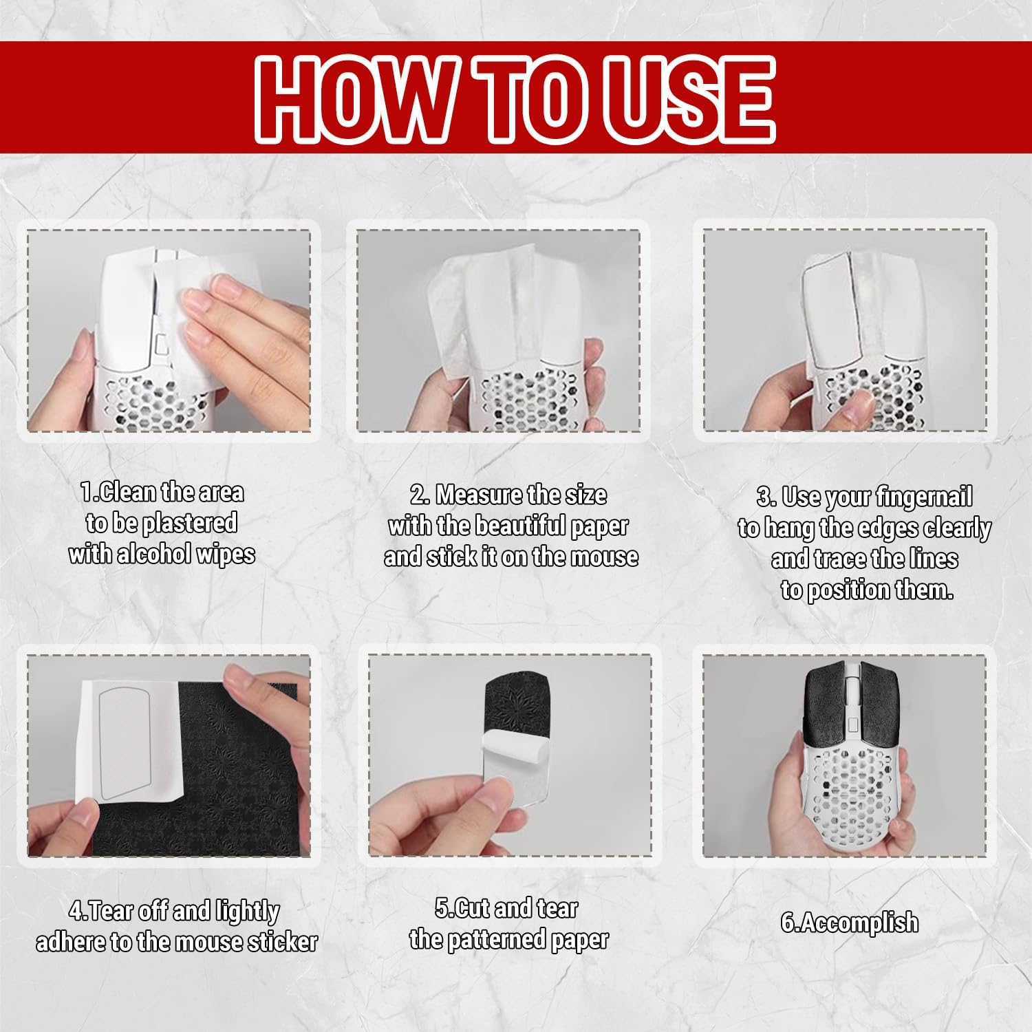 DIY Adhesive Universal Mouse Anti-Slip Snowflake Grip Tape, Cut Sweat-Absorbing Ultra-Thin 0.3mm Non-Slip Gaming Mice Skins Stickers for Any Brand(2PCS Black+White, 12x11.5cm/4.7x4.5in) Black+White - Image 5