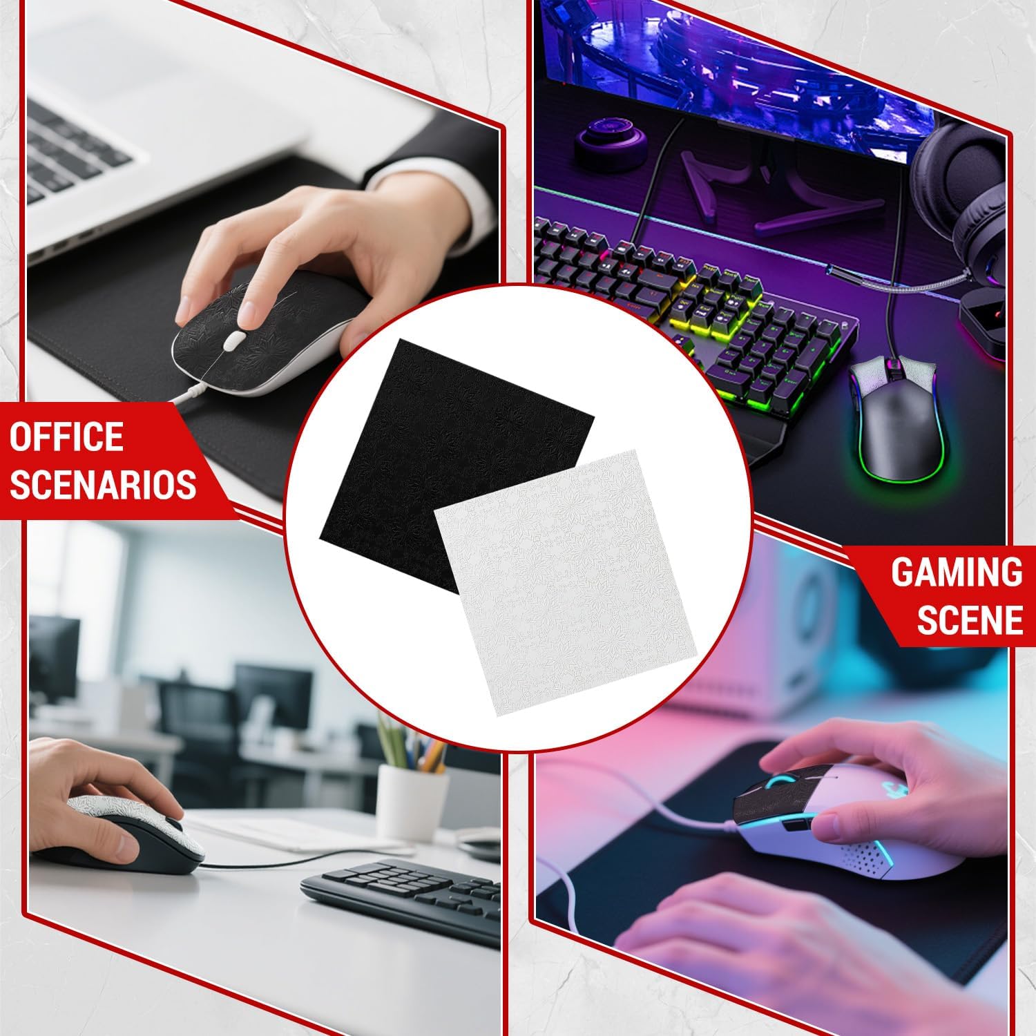 DIY Adhesive Universal Mouse Anti-Slip Snowflake Grip Tape, Cut Sweat-Absorbing Ultra-Thin 0.3mm Non-Slip Gaming Mice Skins Stickers for Any Brand(2PCS Black+White, 12x11.5cm/4.7x4.5in) Black+White - Image 6
