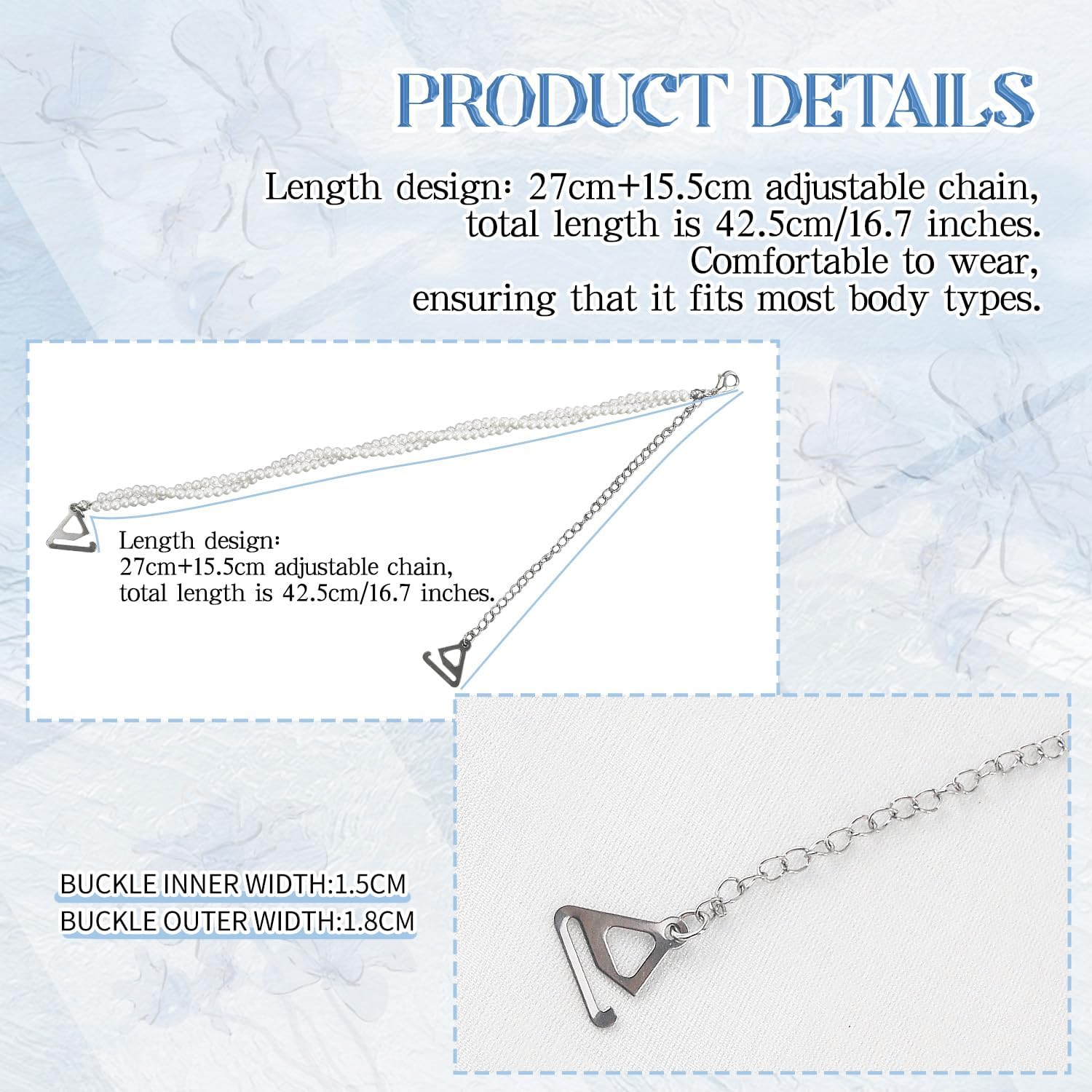 Elegant Pearl Alloy Chain Bra Shoulder Straps Removable Fashion Strap Replacements Non-Slip Spiral - Image 2