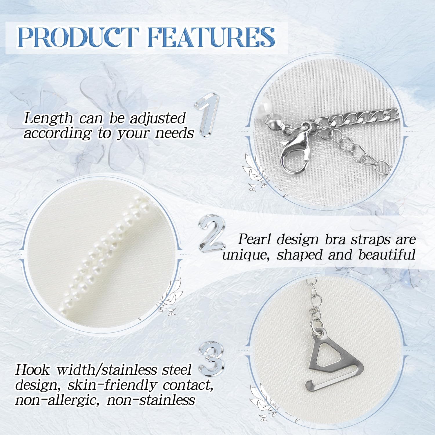 Elegant Pearl Alloy Chain Bra Shoulder Straps Removable Fashion Strap Replacements Non-Slip Spiral - Image 3