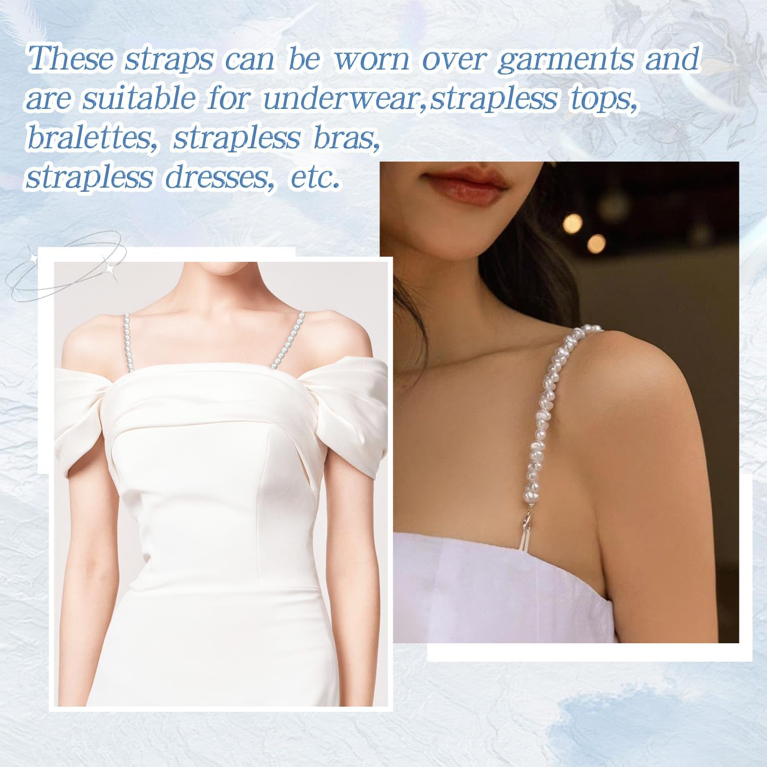 Elegant Pearl Alloy Chain Bra Shoulder Straps Removable Fashion Strap Replacements Non-Slip Spiral - Image 5