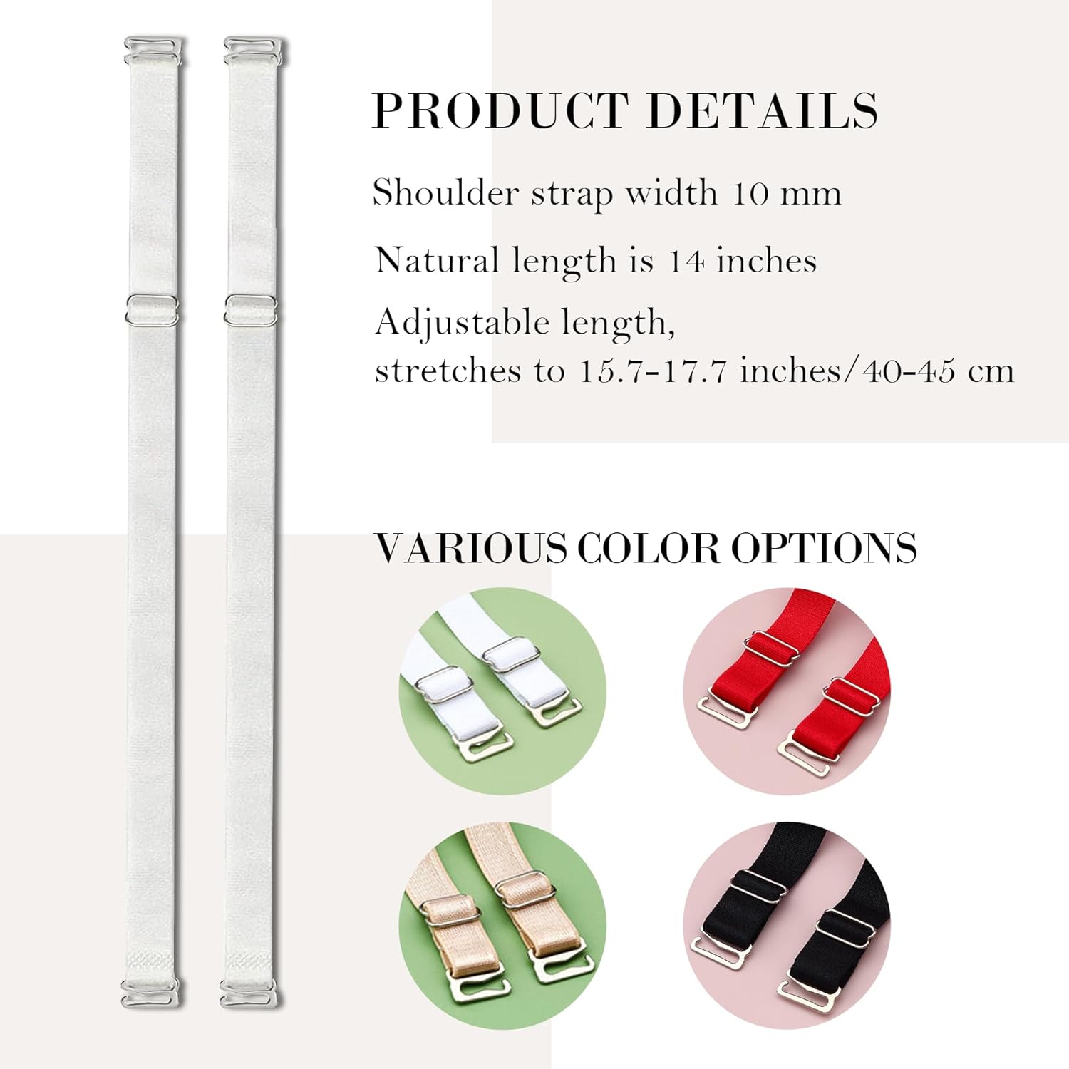 Elastic Adjustable Removable Lingerie Straps 10mm Width Cotton Replacement Sexy Bra Shoulder Strap Apricot+black+white+red - Image 2