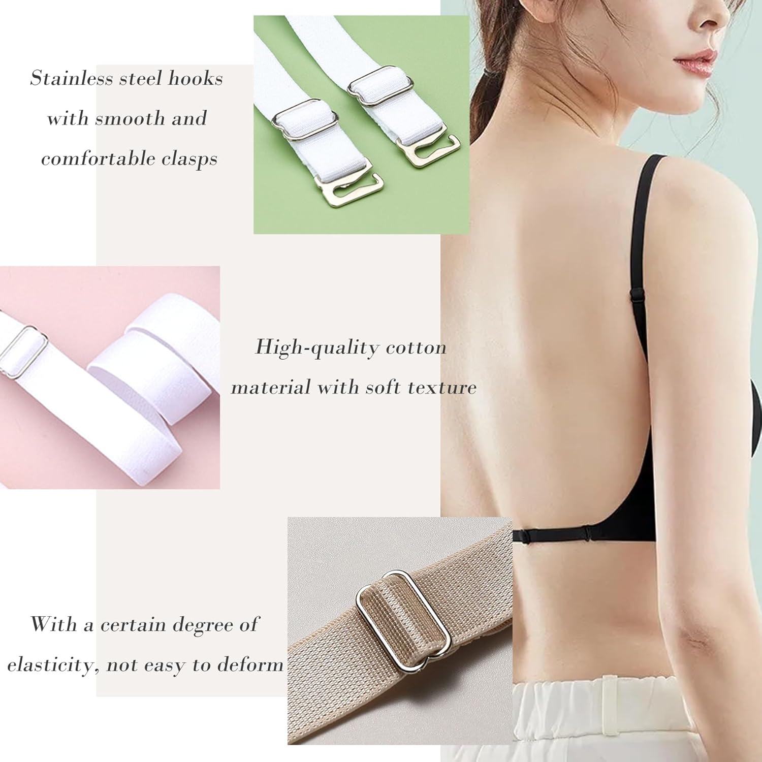 Elastic Adjustable Removable Lingerie Straps 10mm Width Cotton Replacement Sexy Bra Shoulder Strap Apricot+black+white+red - Image 3