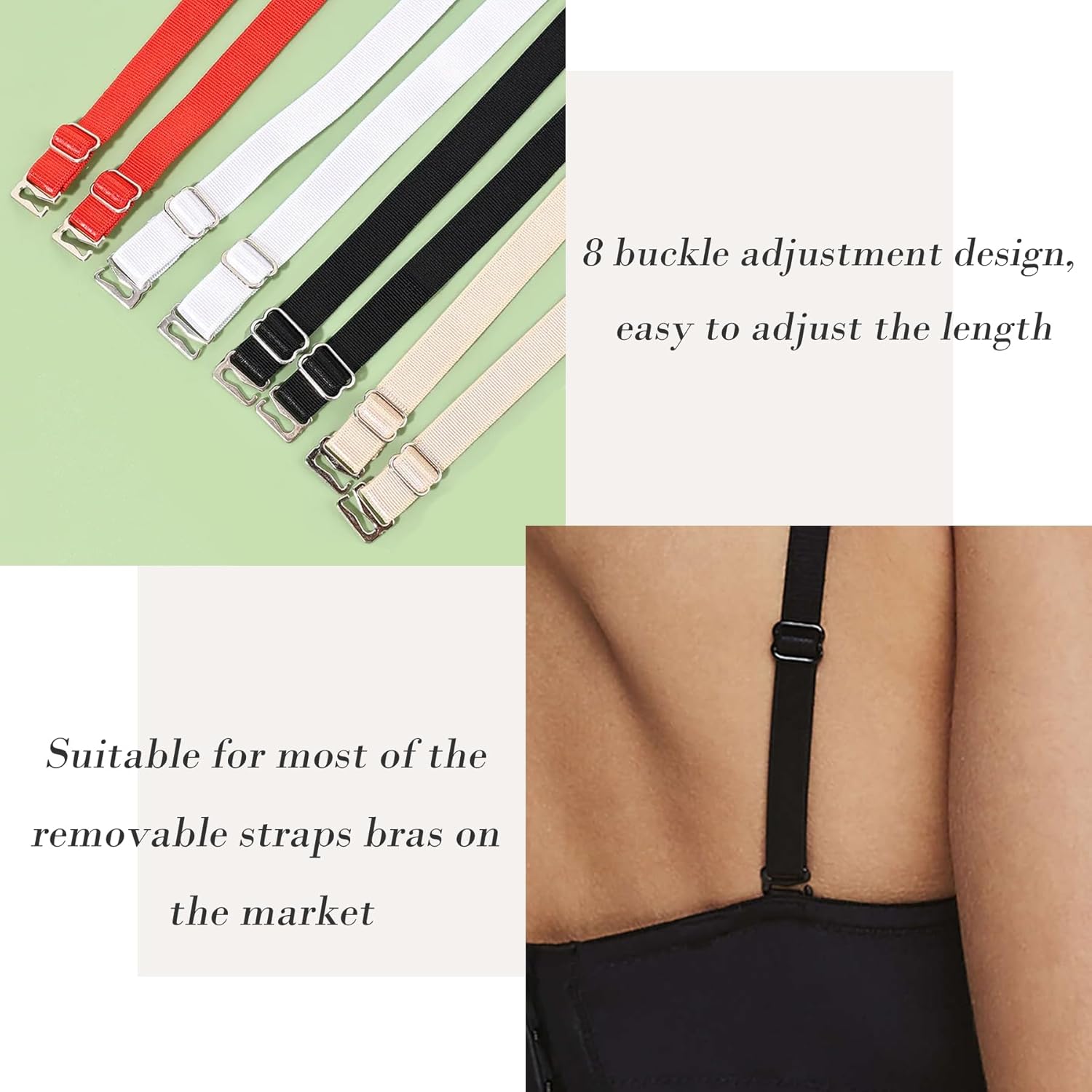 Elastic Adjustable Removable Lingerie Straps 10mm Width Cotton Replacement Sexy Bra Shoulder Strap Apricot+black+white+red - Image 4