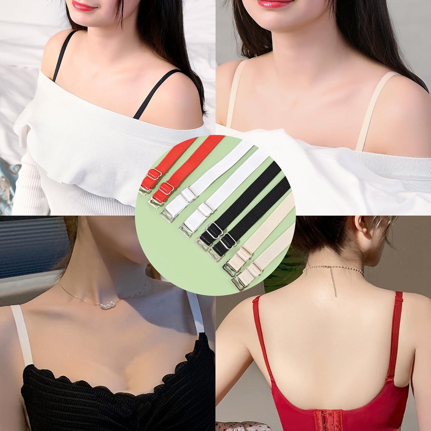 Elastic Adjustable Removable Lingerie Straps 10mm Width Cotton Replacement Sexy Bra Shoulder Strap Apricot+black+white+red - Image 6