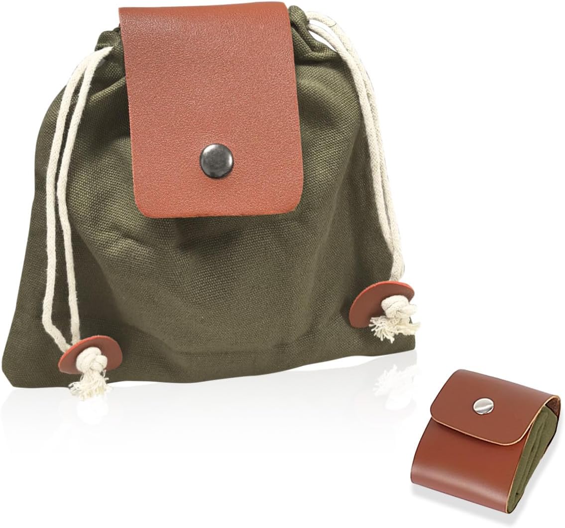 Foraging Bag Foldable Canvas Waist Pack for Outdoor Picking, Camping & Hiking, Belt Pouch with Drawstring Fruit Picking Bag, Multi-Purpose Storage Mushrooms, Nuts, Tools (Army Green) - Image 1