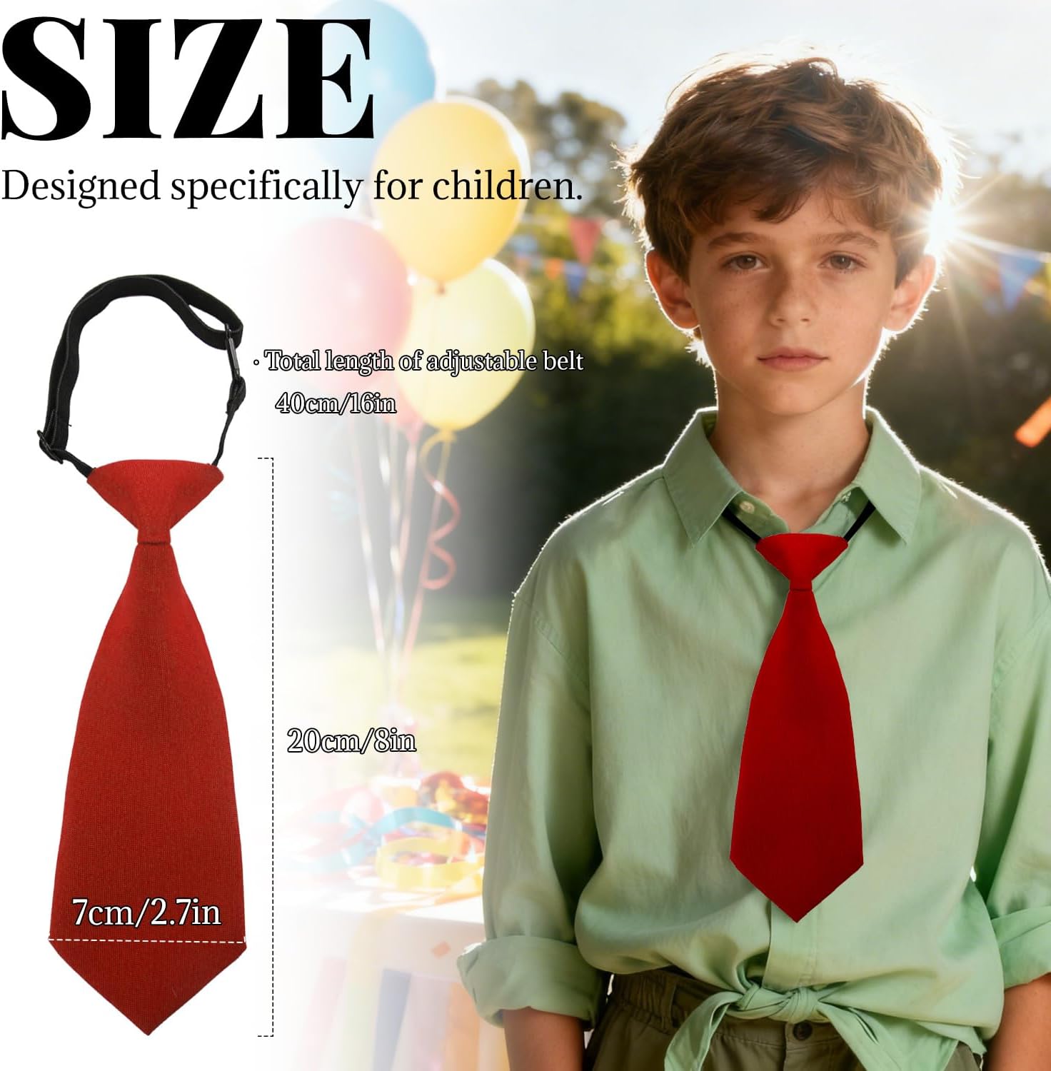 Boys Pre-Tied Adjustable Necktie, Design for Kids & Teens, School Uniform Tie Wedding Graduation Formal Wear(Red) - Image 2