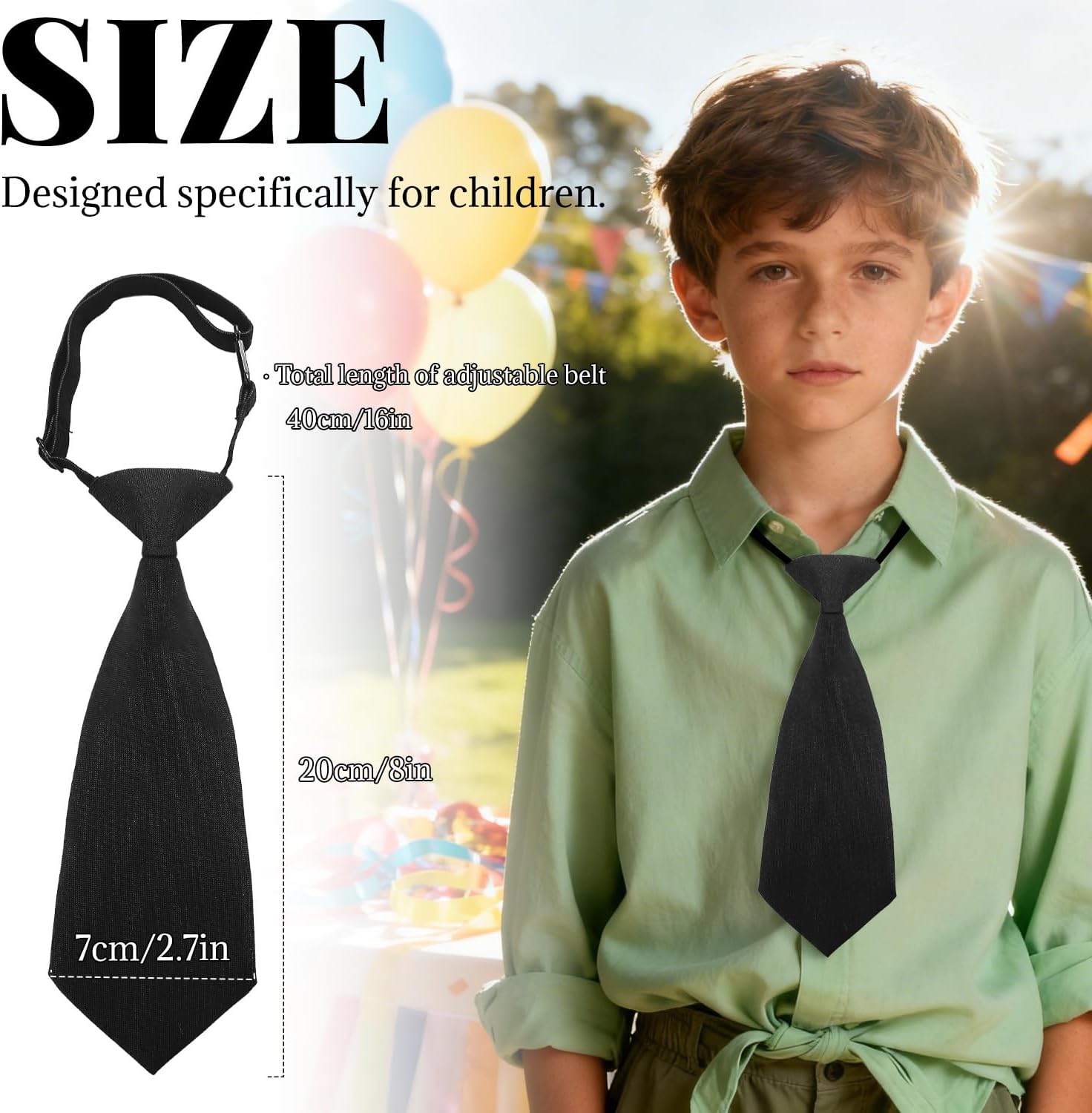 Boys Pre-Tied Adjustable Necktie, Design for Kids & Teens, School Uniform Tie Wedding Graduation Formal Wear(Black) - Image 2