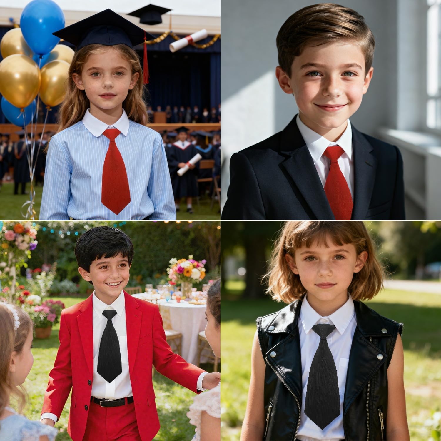 Boys Pre-Tied Adjustable Necktie, Design for Kids & Teens, School Uniform Tie Wedding Graduation Formal Wear(Black) - Image 4