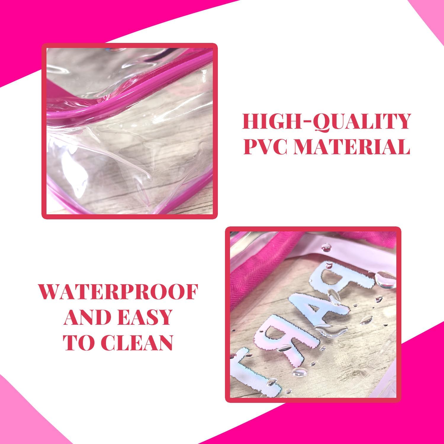 Clear Makeup Bag Travel Toiletry Organizer, Transparent PVC Cosmetic with Zipper, Waterproof Shower Organizer(Party Patterns Pink) - Image 3
