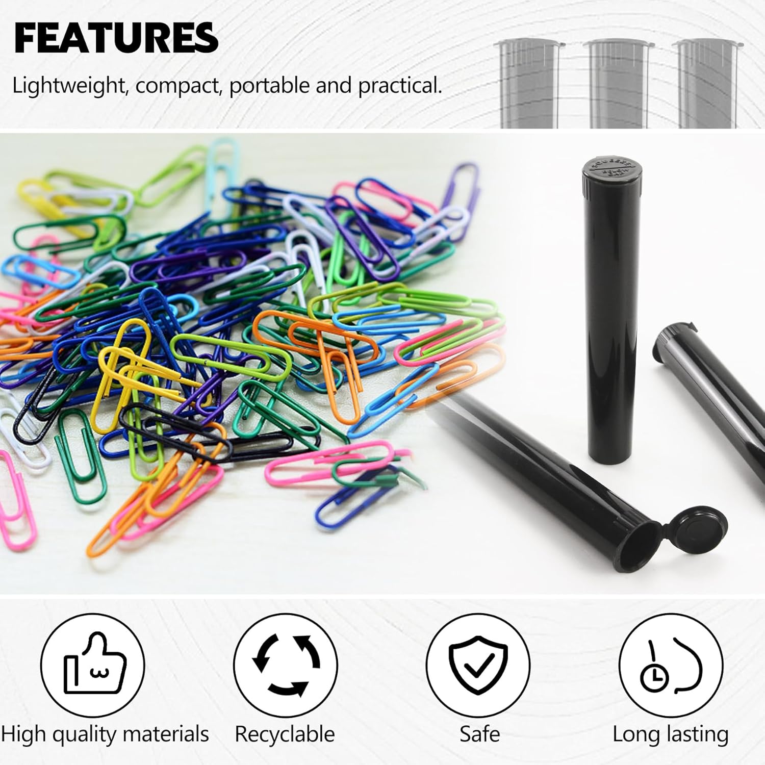 116mm 6pcs Waterproof Cigarette Storage Tubes Squeeze Bottles with Caps Airtight Sealing Plastic Container Protect Pre-Roll Cigarettes Cigarillos (Black) - Image 4