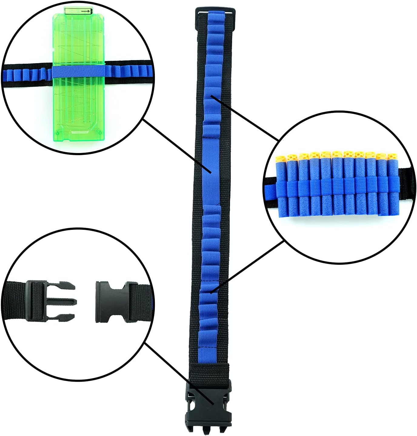 Bandolier Toy Gun Soft Bullets Shoulder Strap Adjustable Clip Darts Ammo Storage Belt Compatible for Nerf Blasters Black Blue - Image 3
