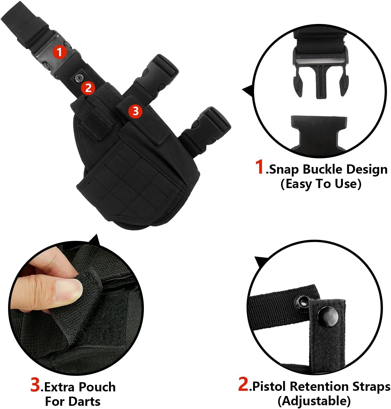 Adjustable Tactical Leg Holster Compatible for Nerf Elite Series Blaster(Black) Black - Image 3