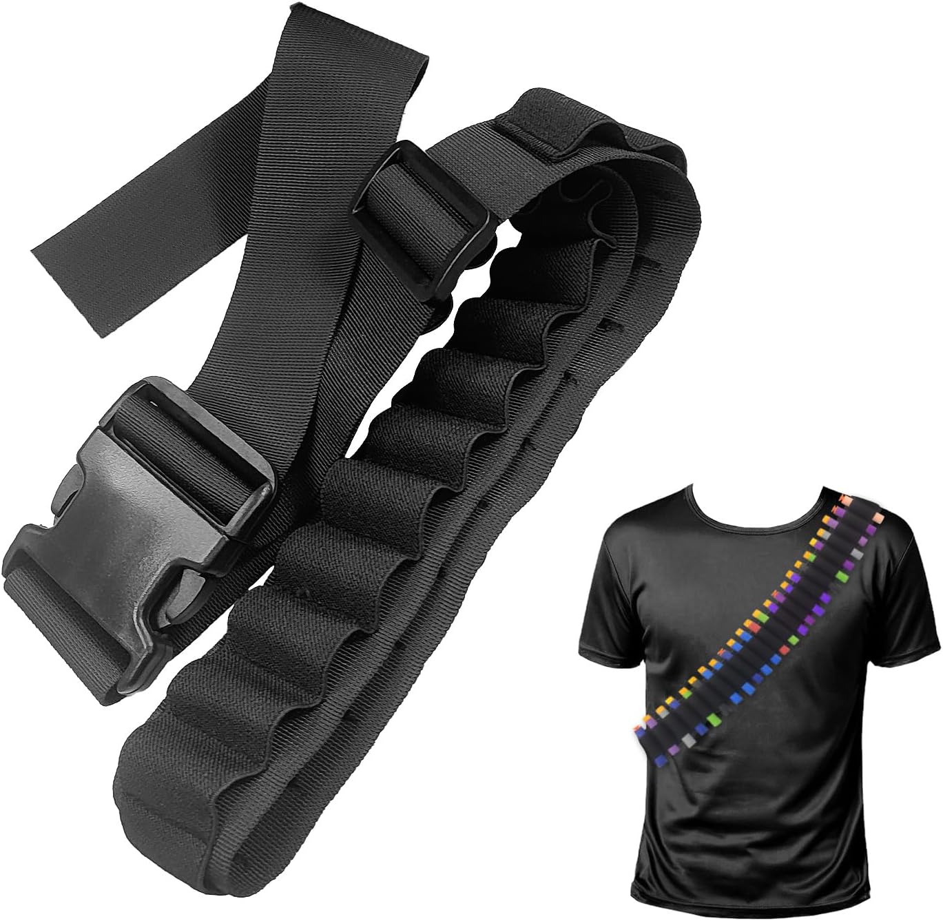 Adjustable Nylon Foam Dart Belt Strap Quick Release Buckle 27 Bullet Holes, Compatible for NERF Mega & N-Strike Elite Series, Ideal Boys Girls Gifts, Outdoor Play(Black) - Image 1