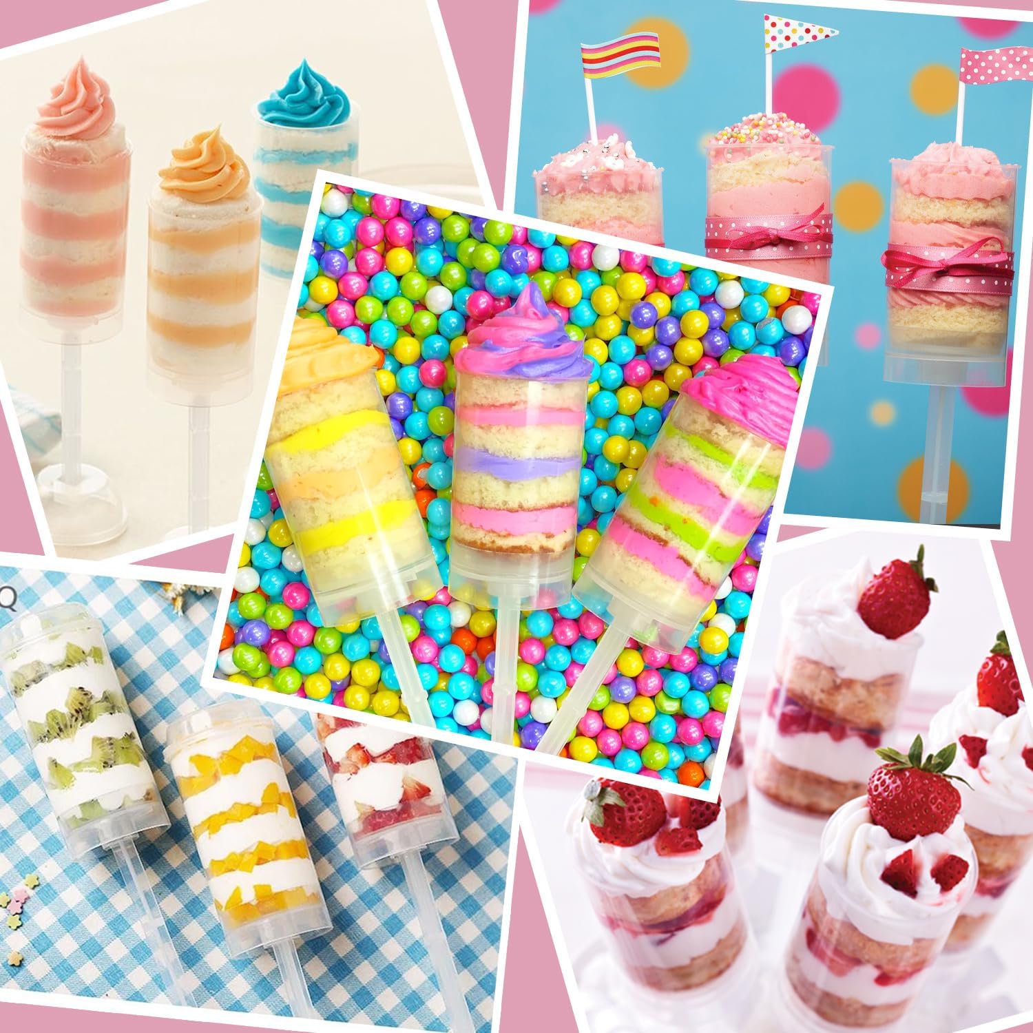 80 pcs Round Shape Clear Push-Up Cake Pop Shooter (Push Up Pops) Plastic Containers with Lids, Base & Sticks - Image 6