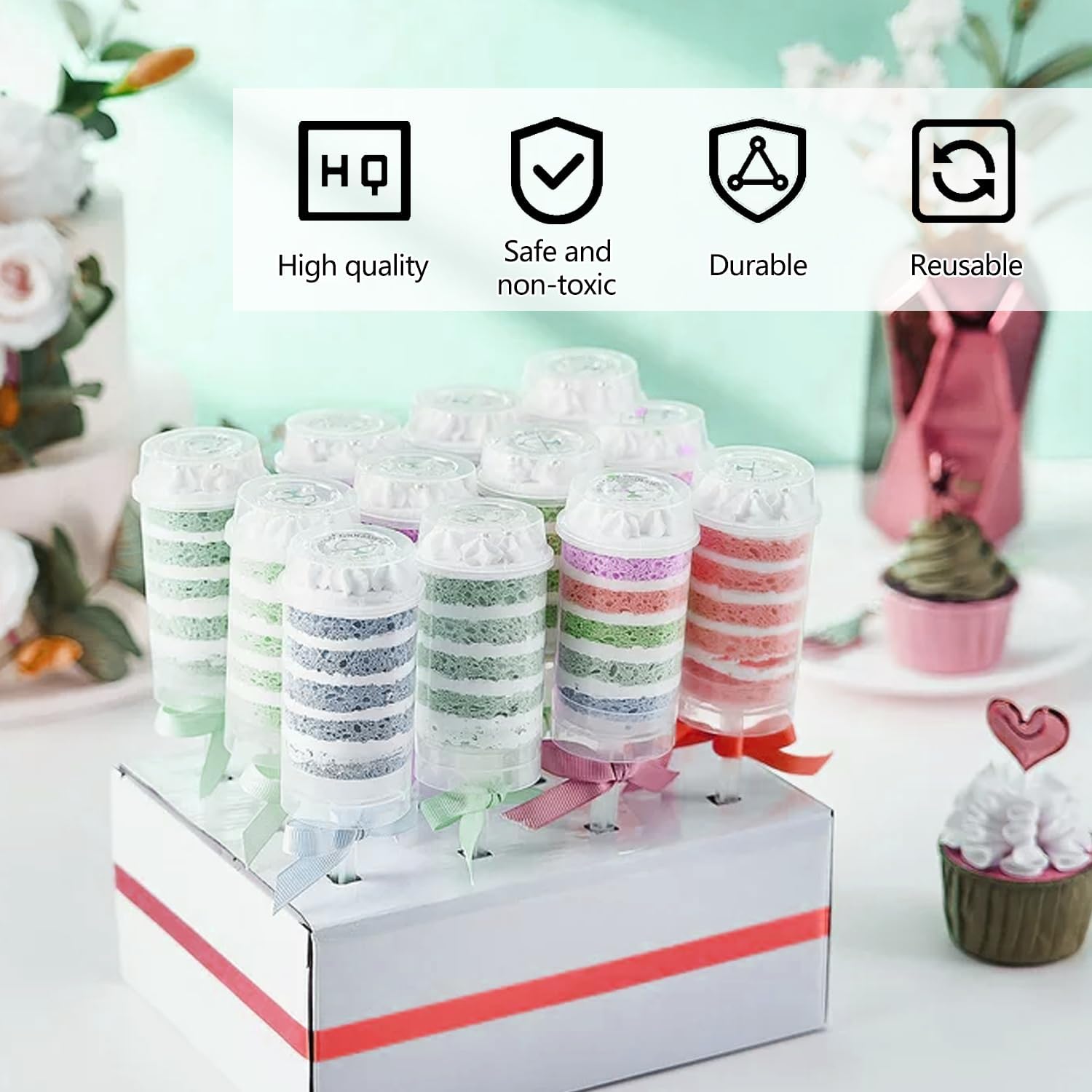 60 pcs Round Shape Clear Push-Up Cake Pop Shooter (Push Up Pops) Plastic Containers with Lids, Base & Stick - Image 5