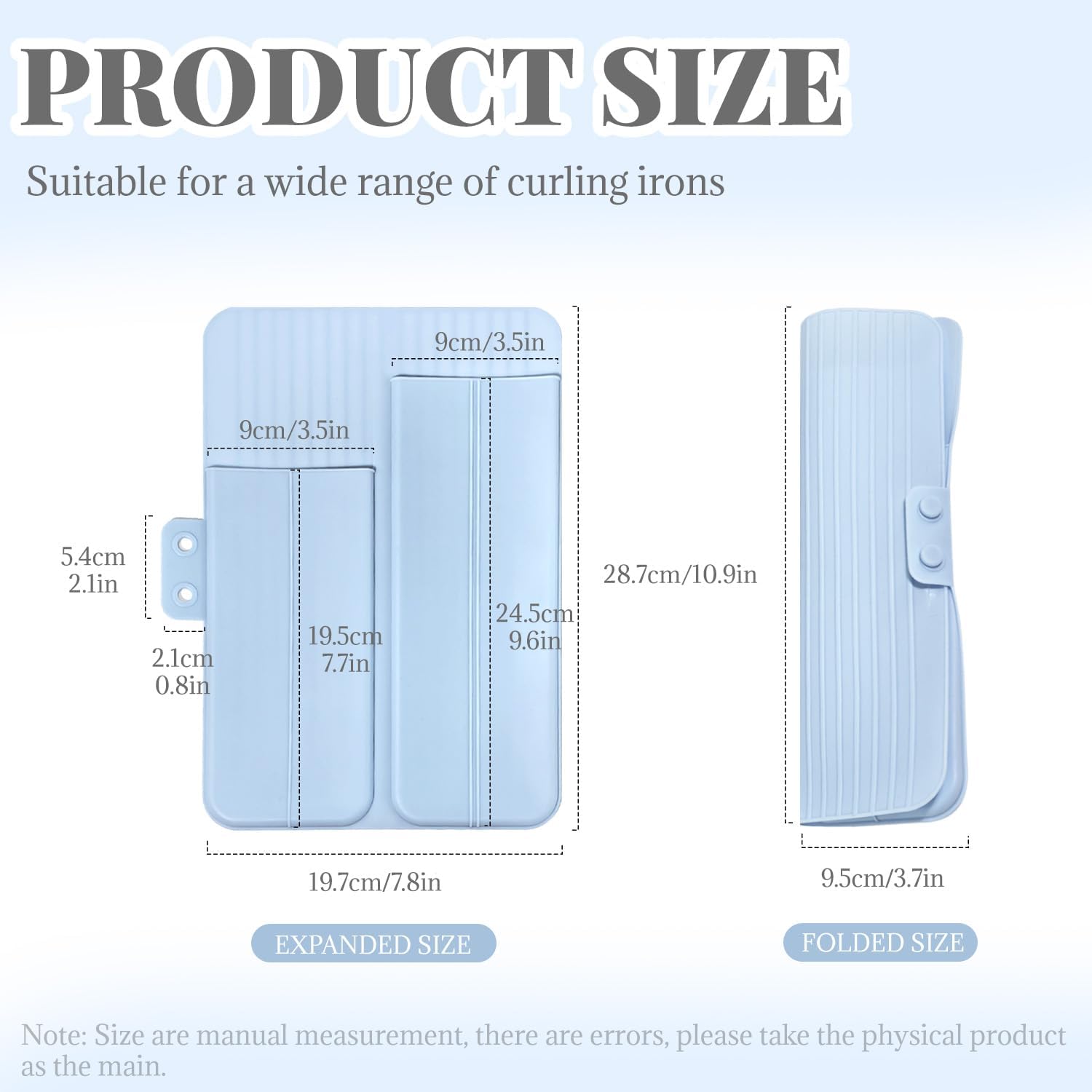2-in-1 Heat Resistant Silicone Mat Travel Case, Soft Folding Storage Bag with 2 Pockets for Curling Iron, Flat Hair Straightener Non-Slip, Portable Hot Styling Tools(Blue) - Image 2