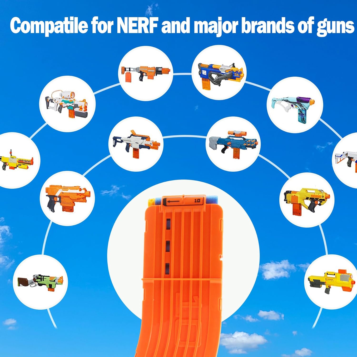 10 Darts Curved Magazine Quick Reload Clip Compatible for Nerf Elite (Orange, 2Pcs) 2pcs Orange - Image 2