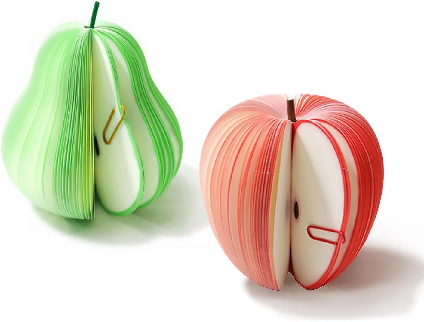 2 Pack 3D Fruit Shaped Non-Sticky Notes, Apple & Pear Sticky Memo Pads, Creative Desk Decoration Notebooks for Office, School, Planner, Journal, Prezzie - Image 1