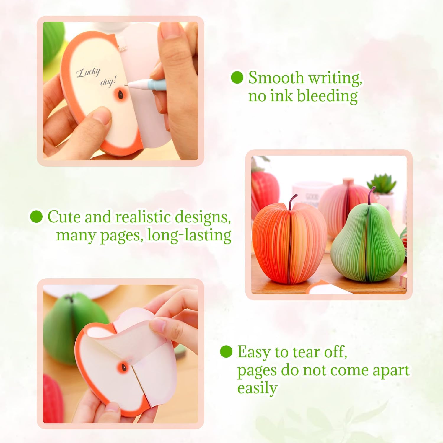2 Pack 3D Fruit Shaped Non-Sticky Notes, Apple & Pear Sticky Memo Pads, Creative Desk Decoration Notebooks for Office, School, Planner, Journal, Prezzie - Image 4