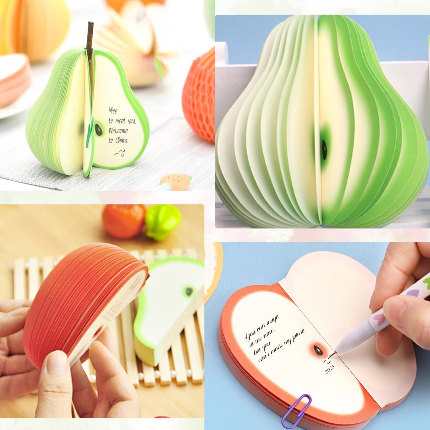 2 Pack 3D Fruit Shaped Non-Sticky Notes, Apple & Pear Sticky Memo Pads, Creative Desk Decoration Notebooks for Office, School, Planner, Journal, Prezzie - Image 5