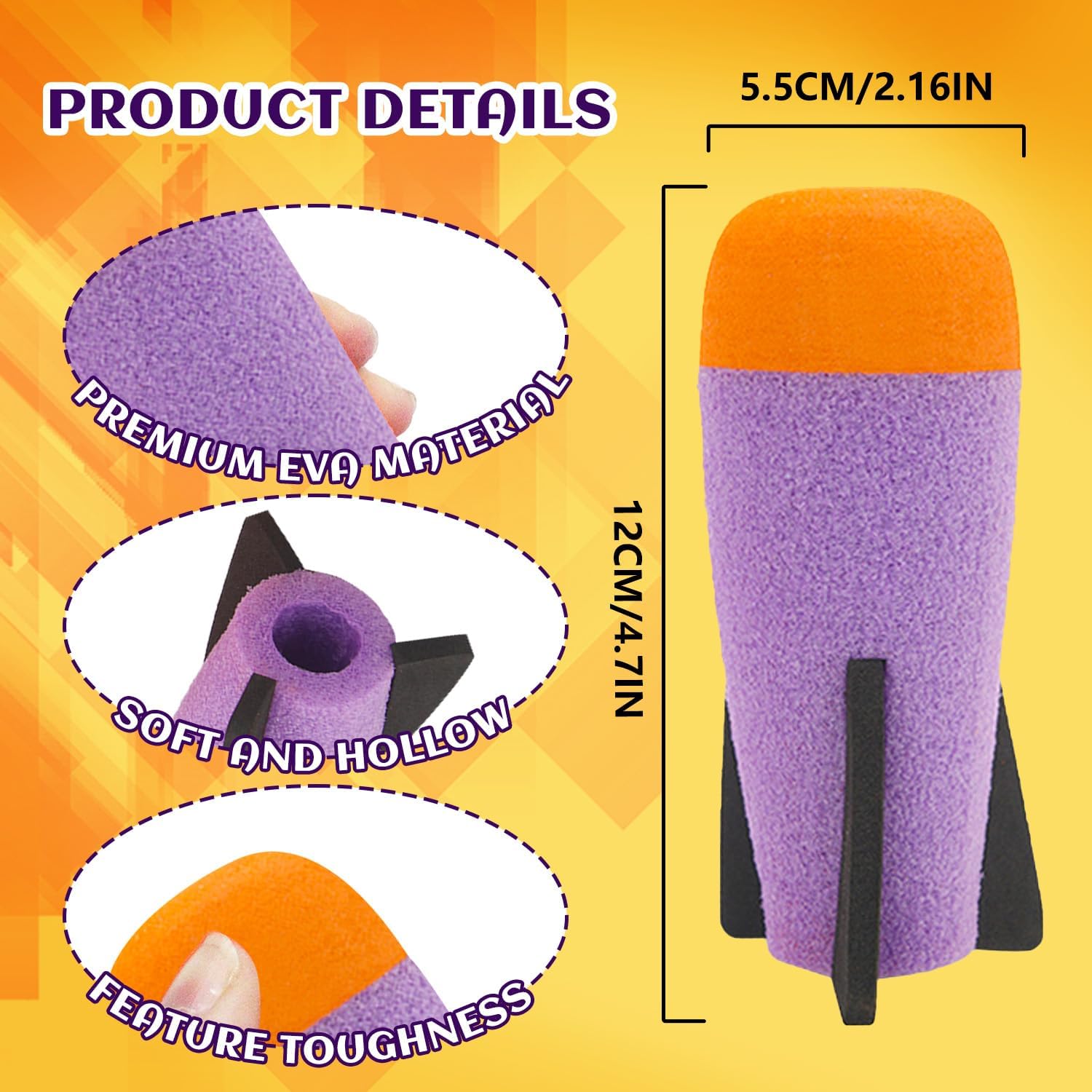 Missile Filled Foam Rocket Launcher Compatible for Nerf N-Strike Elite Series 10pcs,purple - Image 2