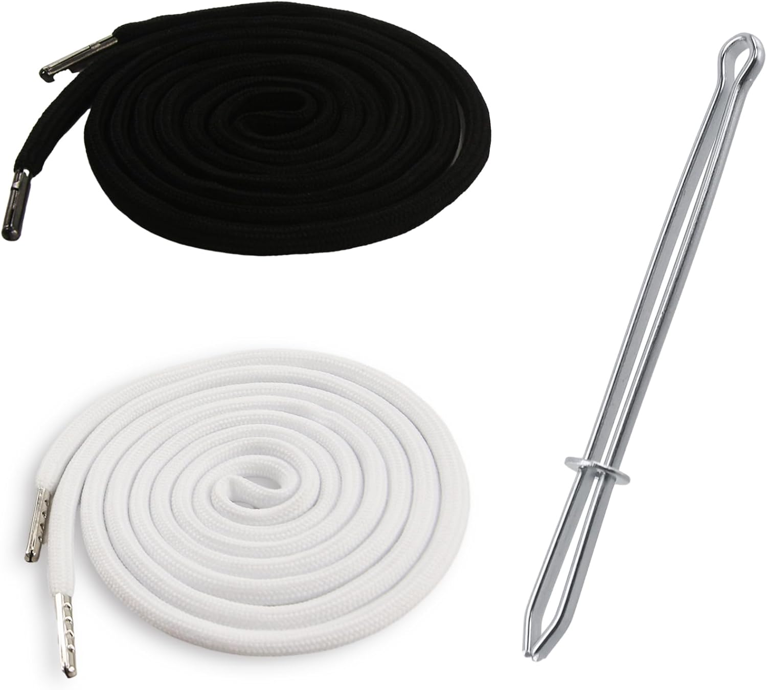 2Pcs 51 Inch Cotton Drawstring Cord Replacement Drawstrings for Sweatpants and Shorts，Universal Hoodies，Premium Hoodie String Replacement，with Easy Metal Threader.（Black+White Black+white - Image 1