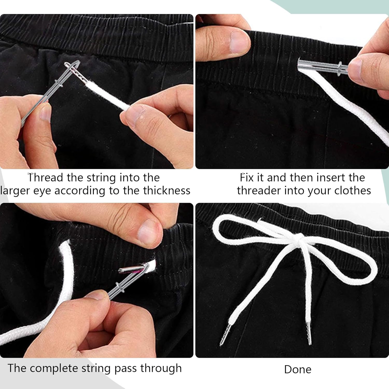 2Pcs 51 Inch Cotton Drawstring Cord Replacement Drawstrings for Sweatpants and Shorts，Universal Hoodies，Premium Hoodie String Replacement，with Easy Metal Threader.（Black+White Black+white - Image 4