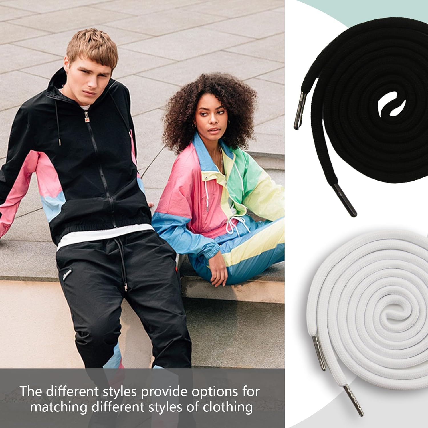 2Pcs 51 Inch Cotton Drawstring Cord Replacement Drawstrings for Sweatpants and Shorts，Universal Hoodies，Premium Hoodie String Replacement，with Easy Metal Threader.（Black+White Black+white - Image 5