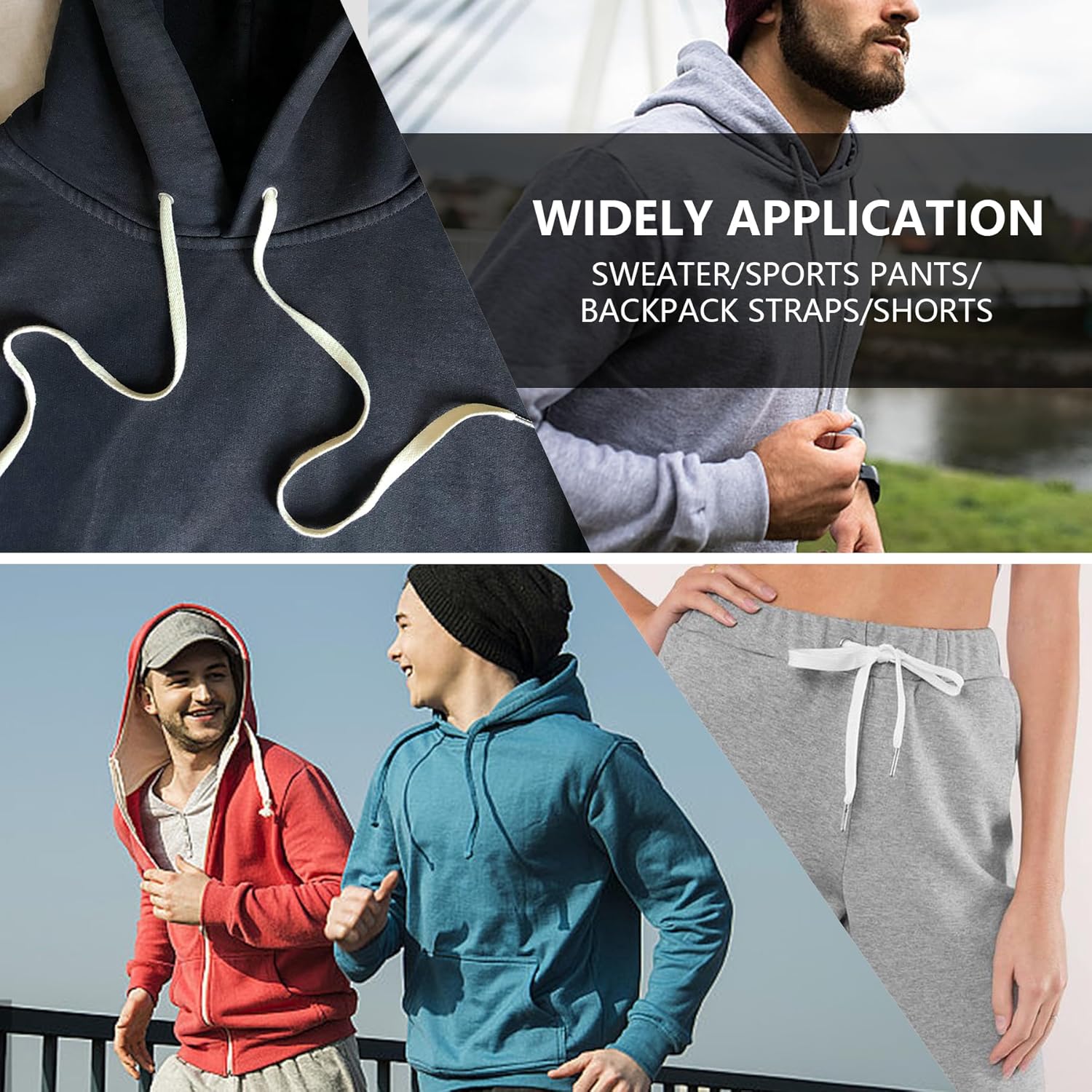 2Pcs 51 Inch Cotton Drawstring Cord Replacement Drawstrings for Sweatpants and Shorts，Universal Hoodies，Premium Hoodie String Replacement，with Easy Metal Threader.（Black+White Black+white - Image 6