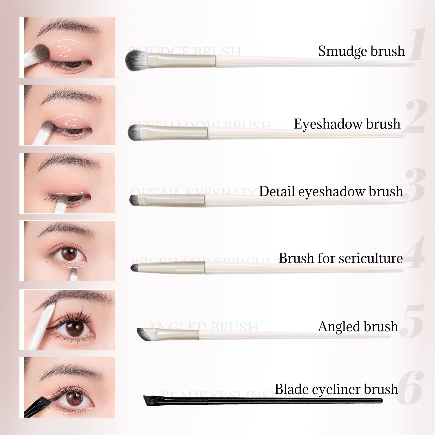 6Pcs Eye Makeup Brush Set, Soft Hairs Eyeshadow Kit, Professional Eyes for Concealer Eyebrows Eyeliner Highlighter with Snap-On Case, Beginner Friendly - Image 2